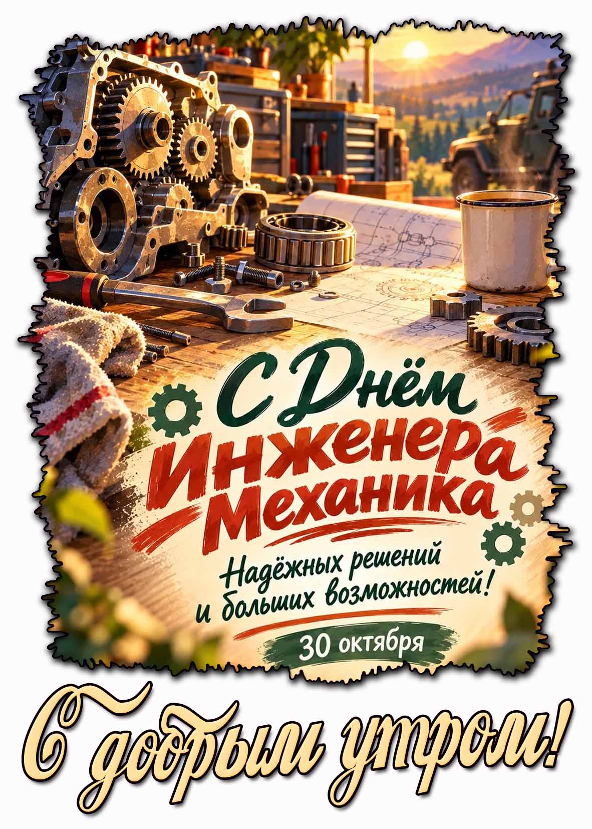 Картинка 30 октября - с днём инженера-механика! С добрым утром! Надёжных решений и больших возможностей!