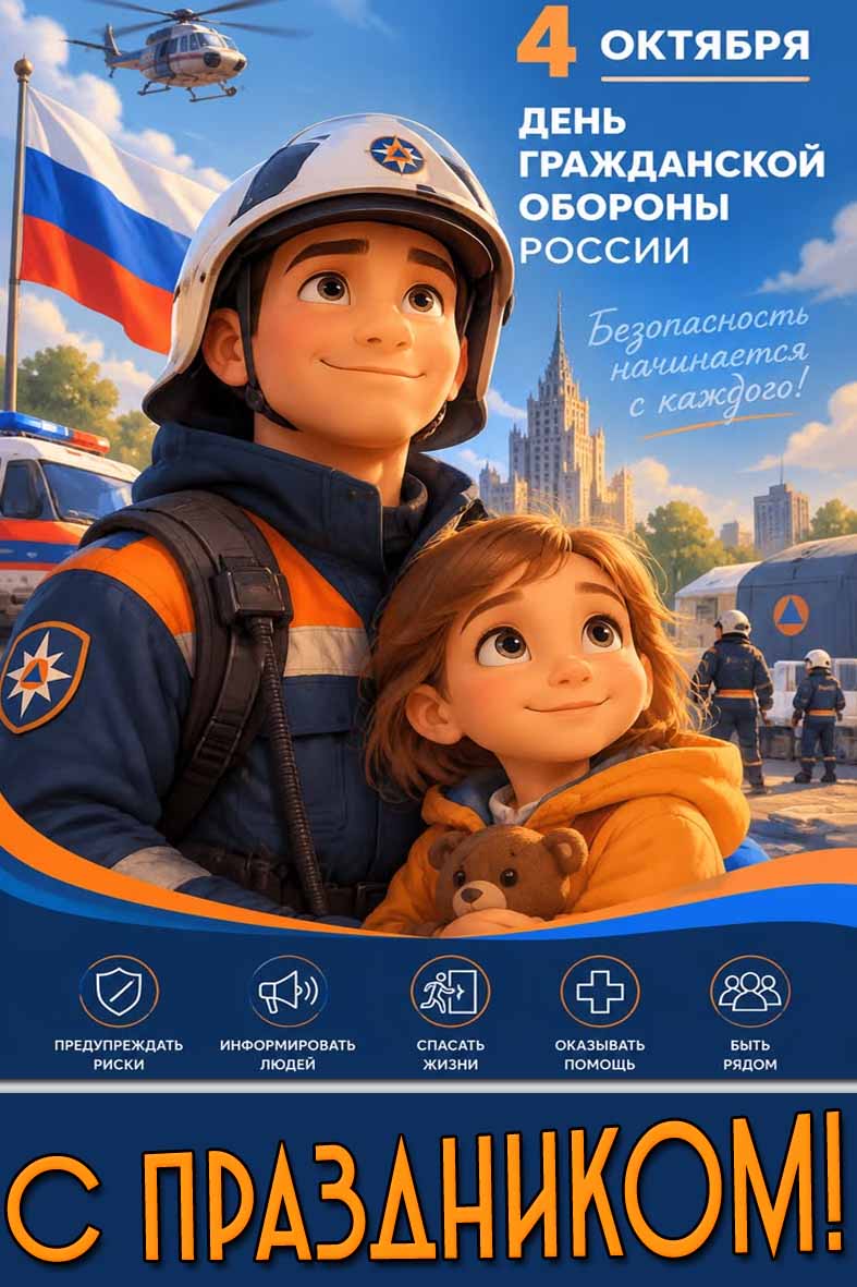 Картинка 4 октября - день гражданской обороны России! Безопасность начинается с каждого! С праздником!