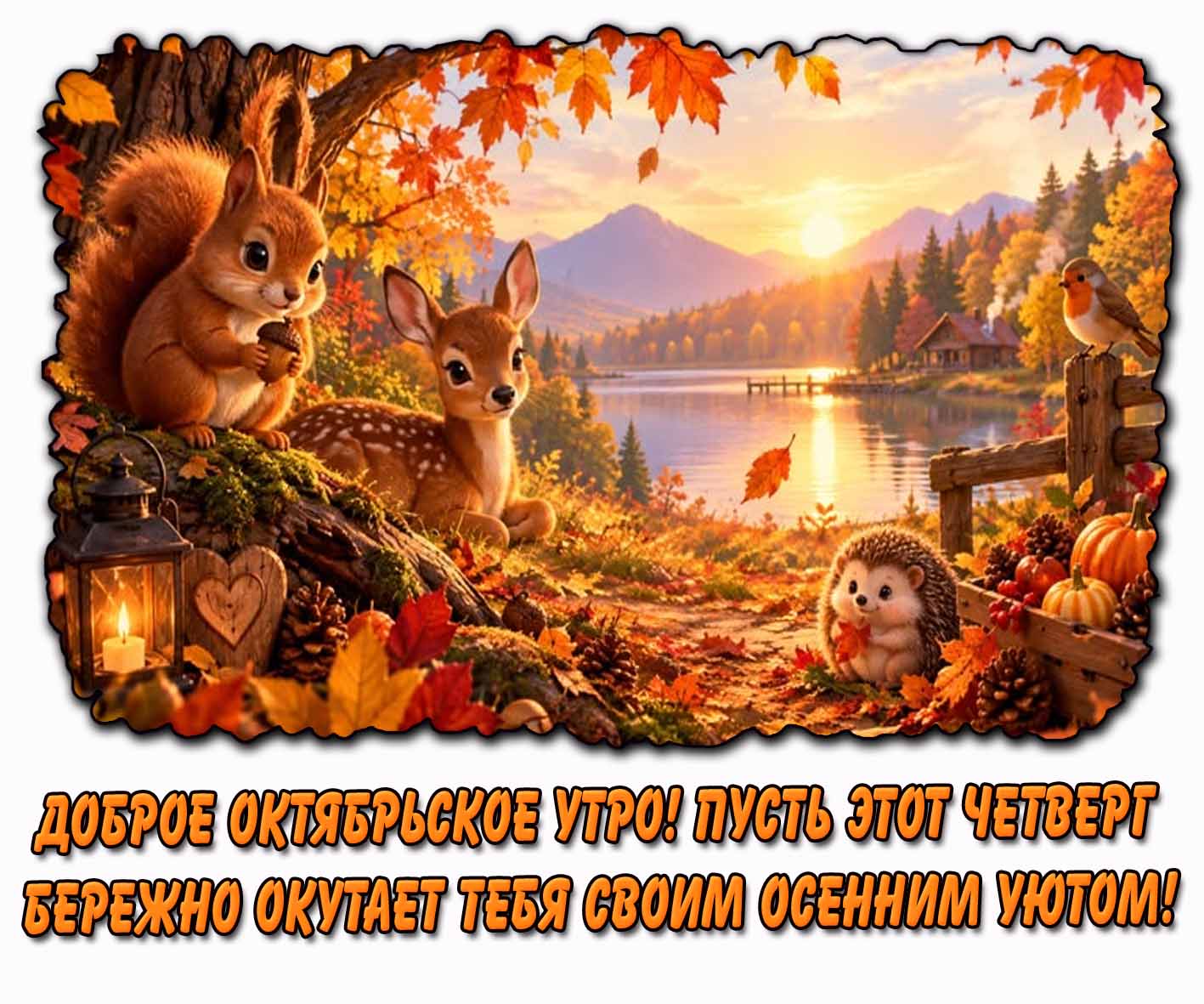 Картинка "Доброе октябрьское утро! Пусть этот четверг бережно окутает тебя своим осенним уютом!"