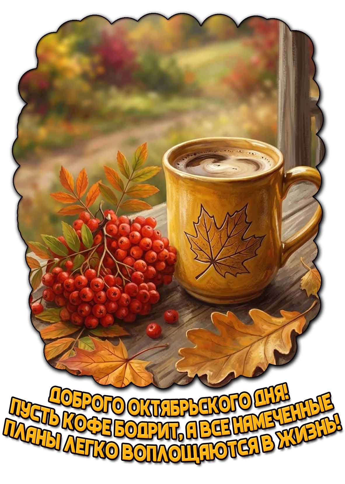 Картинка "Доброго октябрьского дня! Пусть кофе бодрит, а все намеченные планы легко воплощаются в жизнь!"