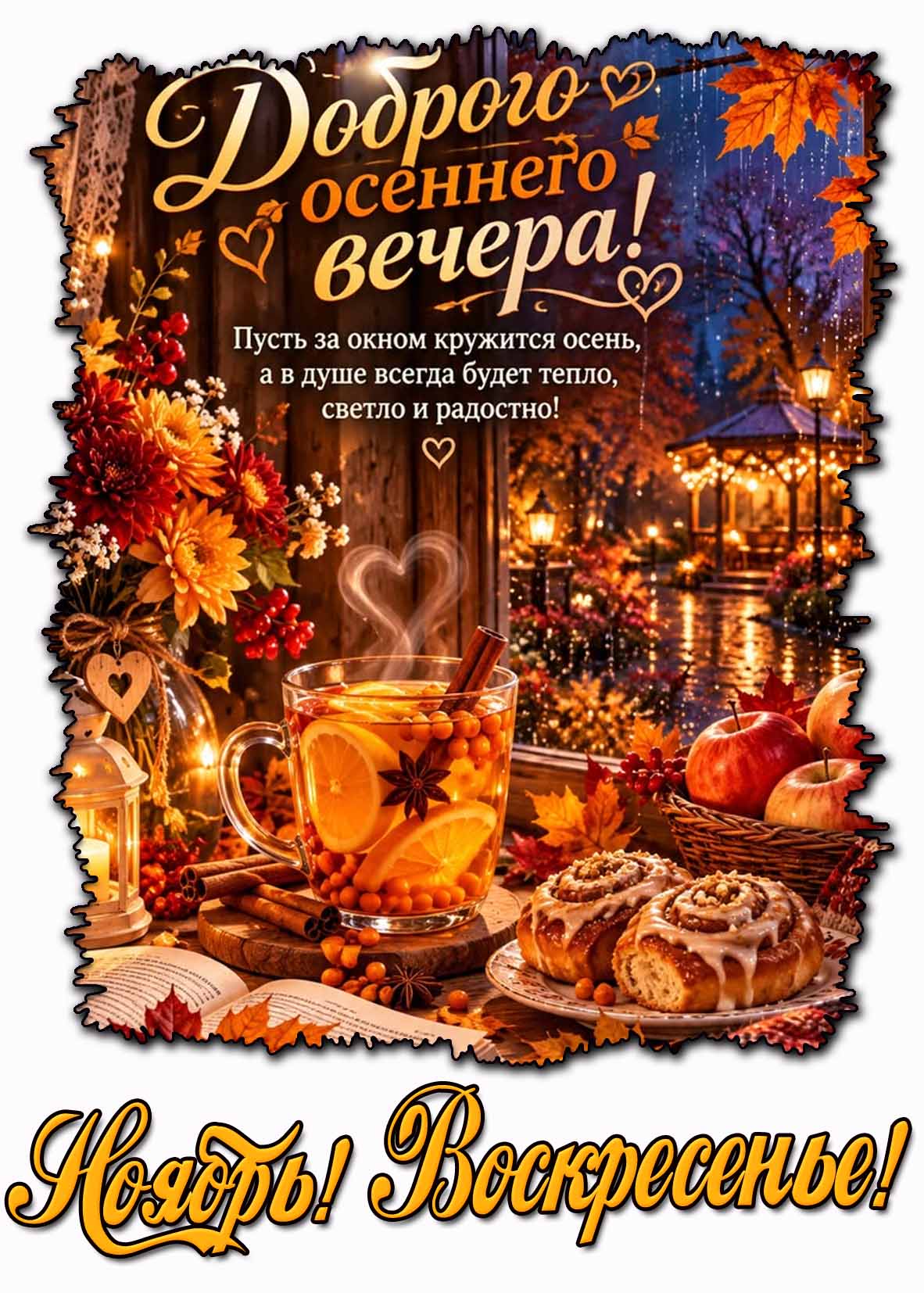 Картинка "Ноябрь! Воскресенье! Доброго осеннего вечера!"