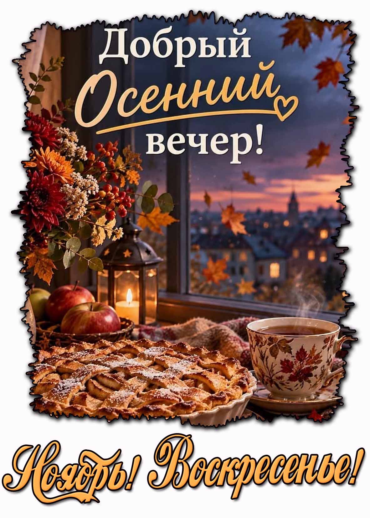 Красивая картинка "Ноябрь! Воскресенье! Добрый осенний вечер!"
