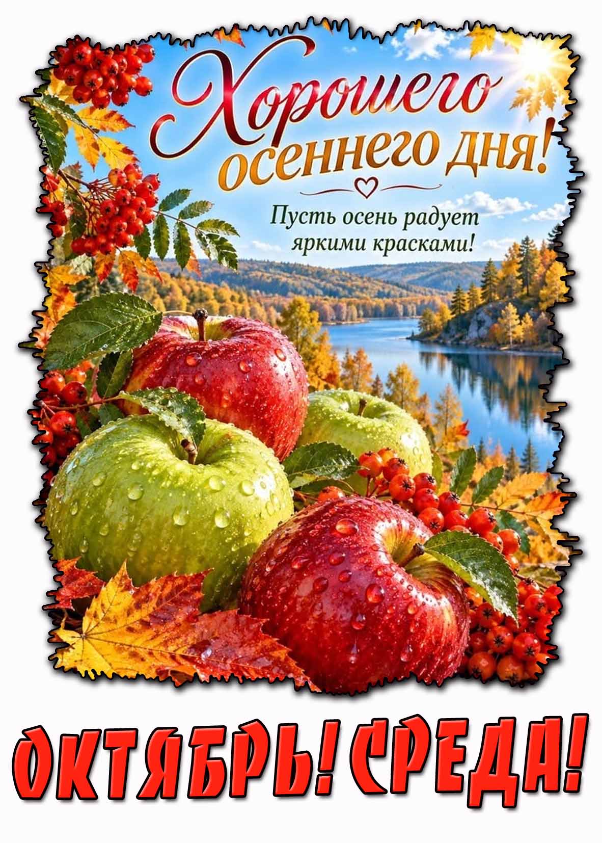 Картинка "Октябрь! Среда! Хорошего осеннего дня! Пусть осень радует яркими красками!"
