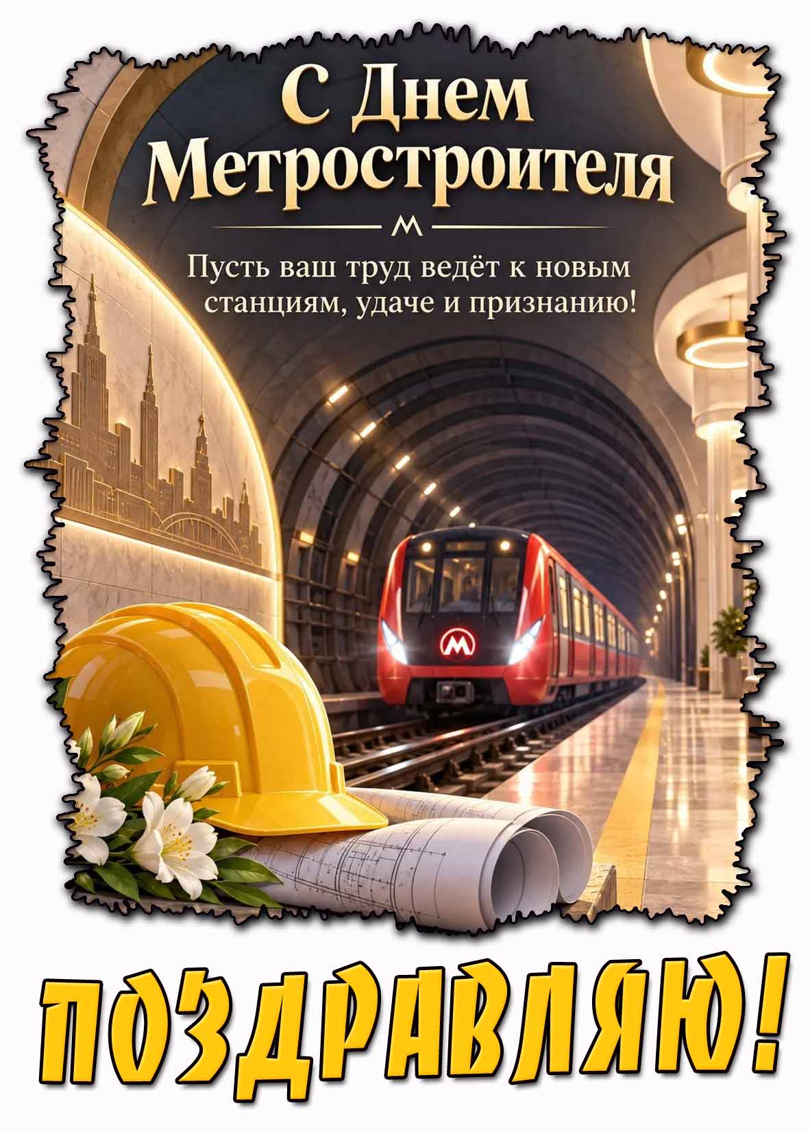 Картинка "С днём метростроителя! Пусть ваш труд ведёт к новым станциям, удачи и признанию! Поздравляю!"