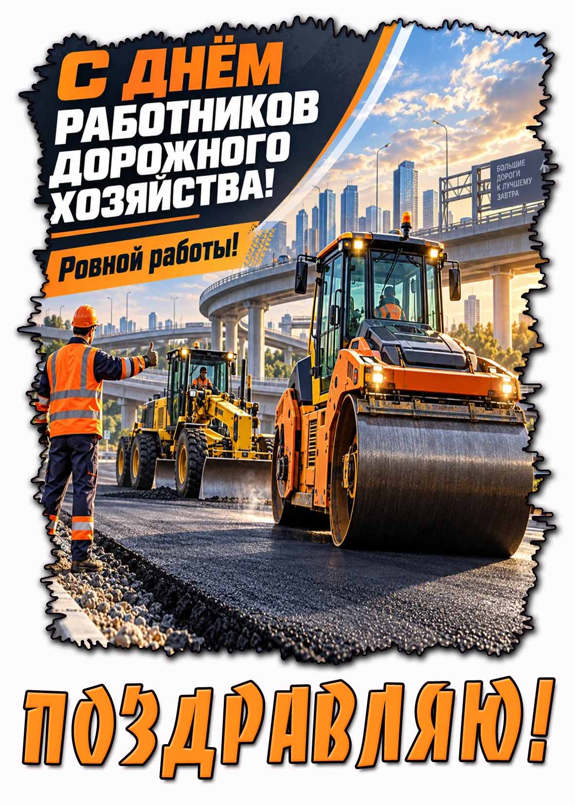 Картинка "С днём работников дорожного хозяйства! Ровной работы! Поздравляю!"