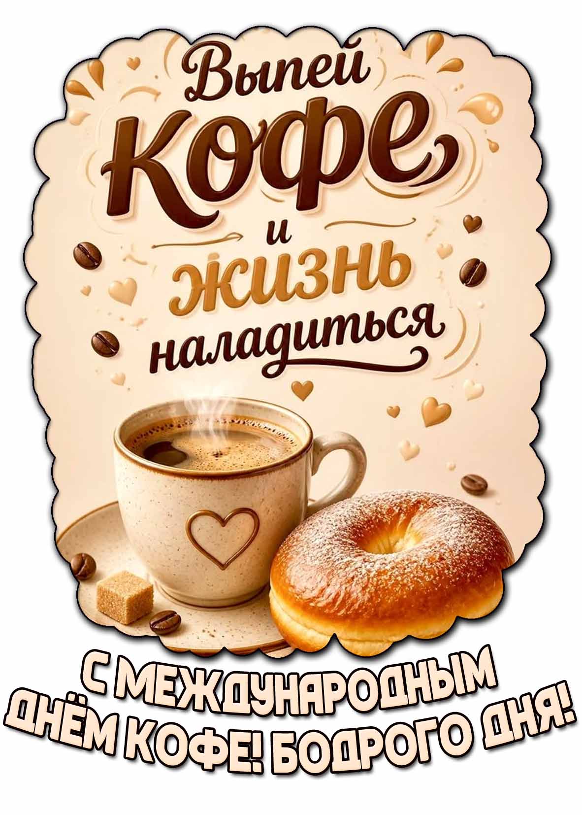Картинка "С Международным днём кофе! Бодрого дня! Выпей кофе и жизнь наладиться!"