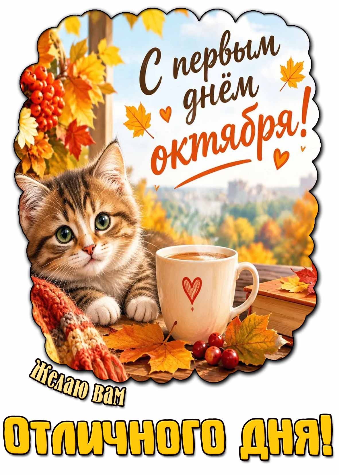 Картинка "С первым днём октября! Желаю вам отличного дня!"