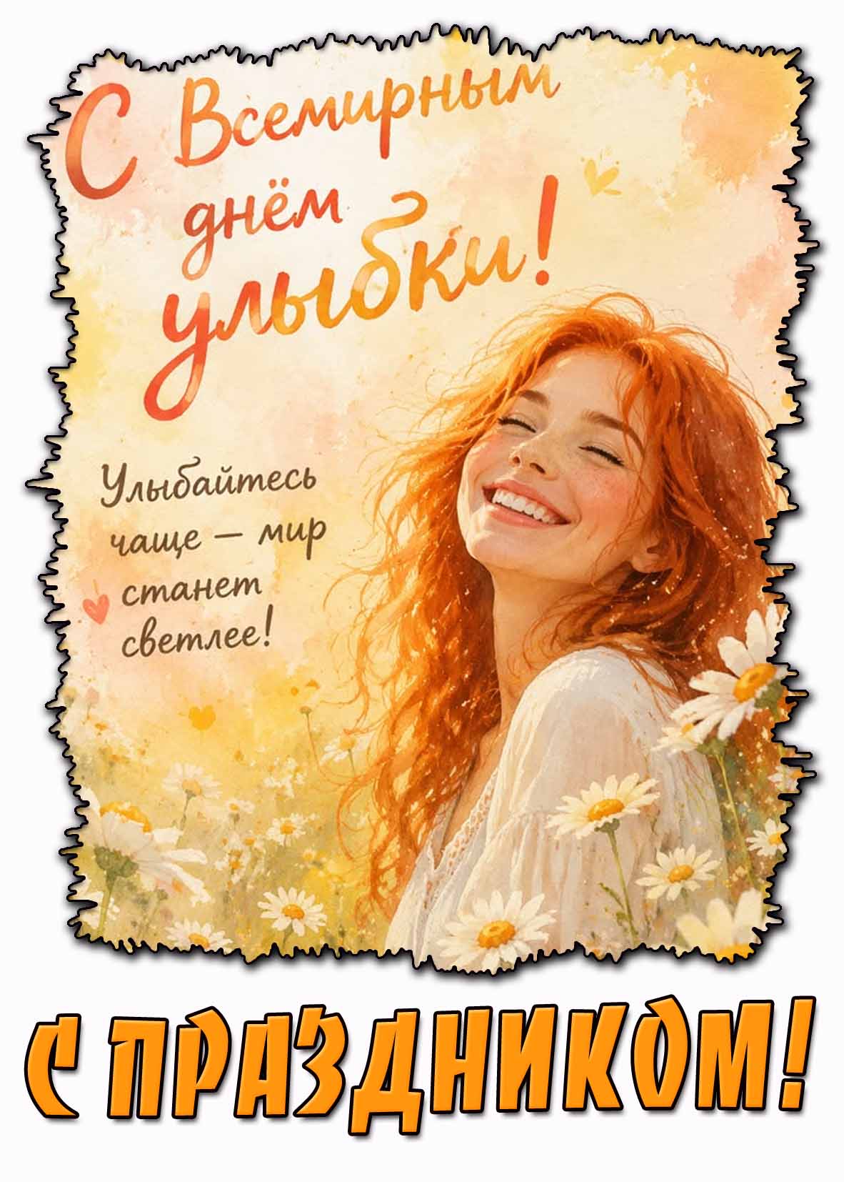 Картинка "С Всемирным днём улыбки! Улыбайтесь чаще - мир станет светлее! С праздником!"