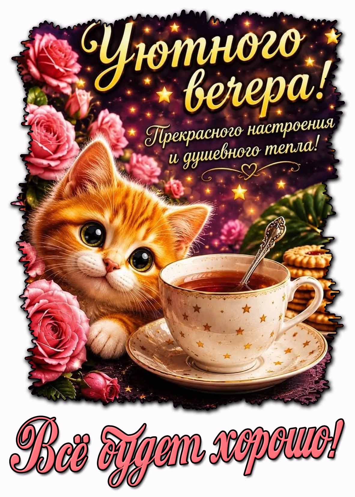 Картинка "Уютного вечера! Прекрасного настроения и душевного тепла! Всё будет хорошо!"