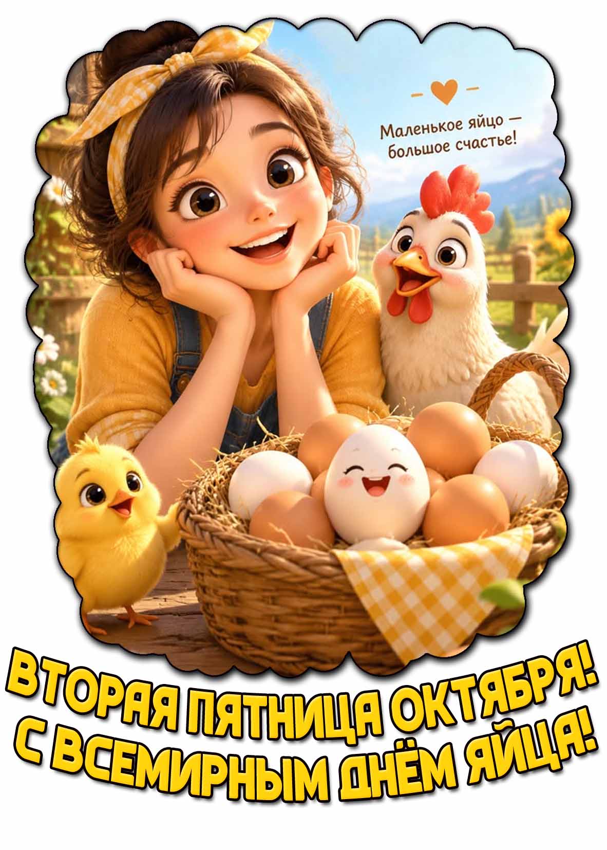 Картинка "Вторая пятница октября! С Всемирным днём яйца! Маленькое яйцо - большое счастье!"