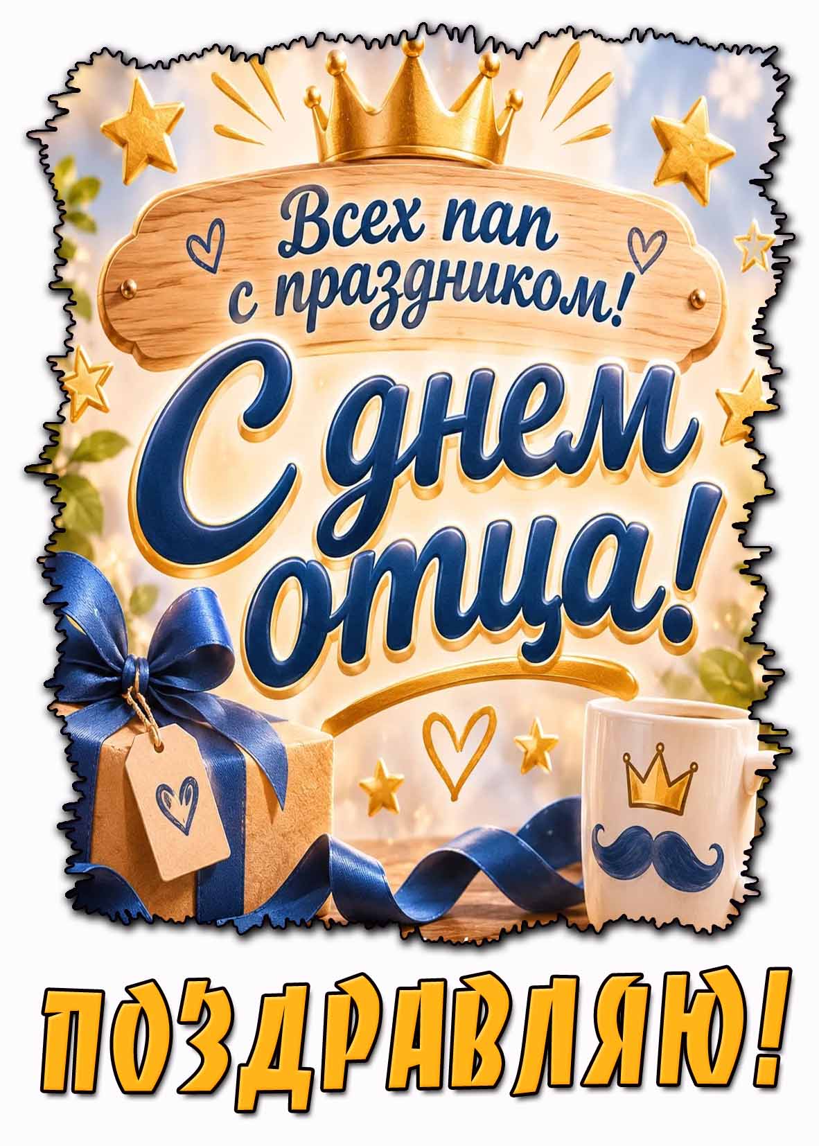 Королевская открытка "Всех пап с праздником! С днём отца! Поздравляю!"