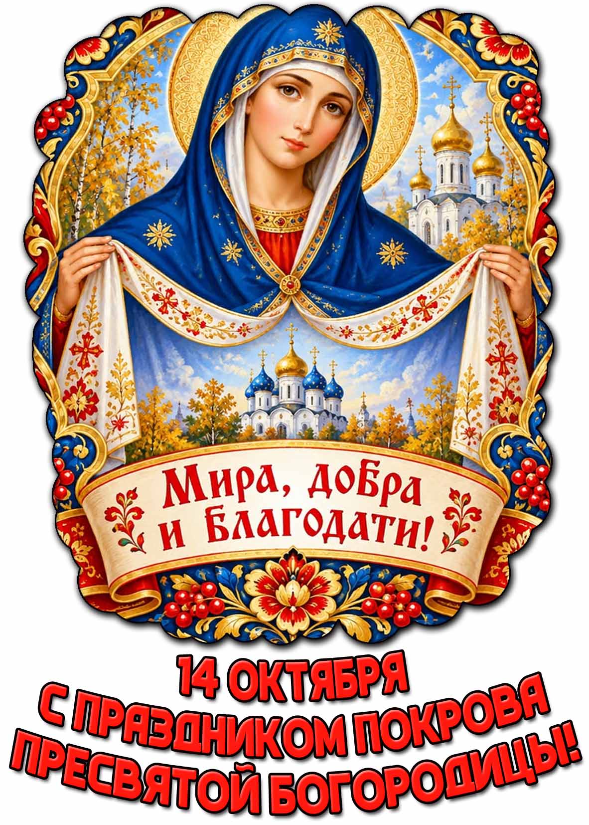 Красивая картинка 14 октября - С праздником Покрова Пресвятой Богородицы! Мира, добра и благодати!