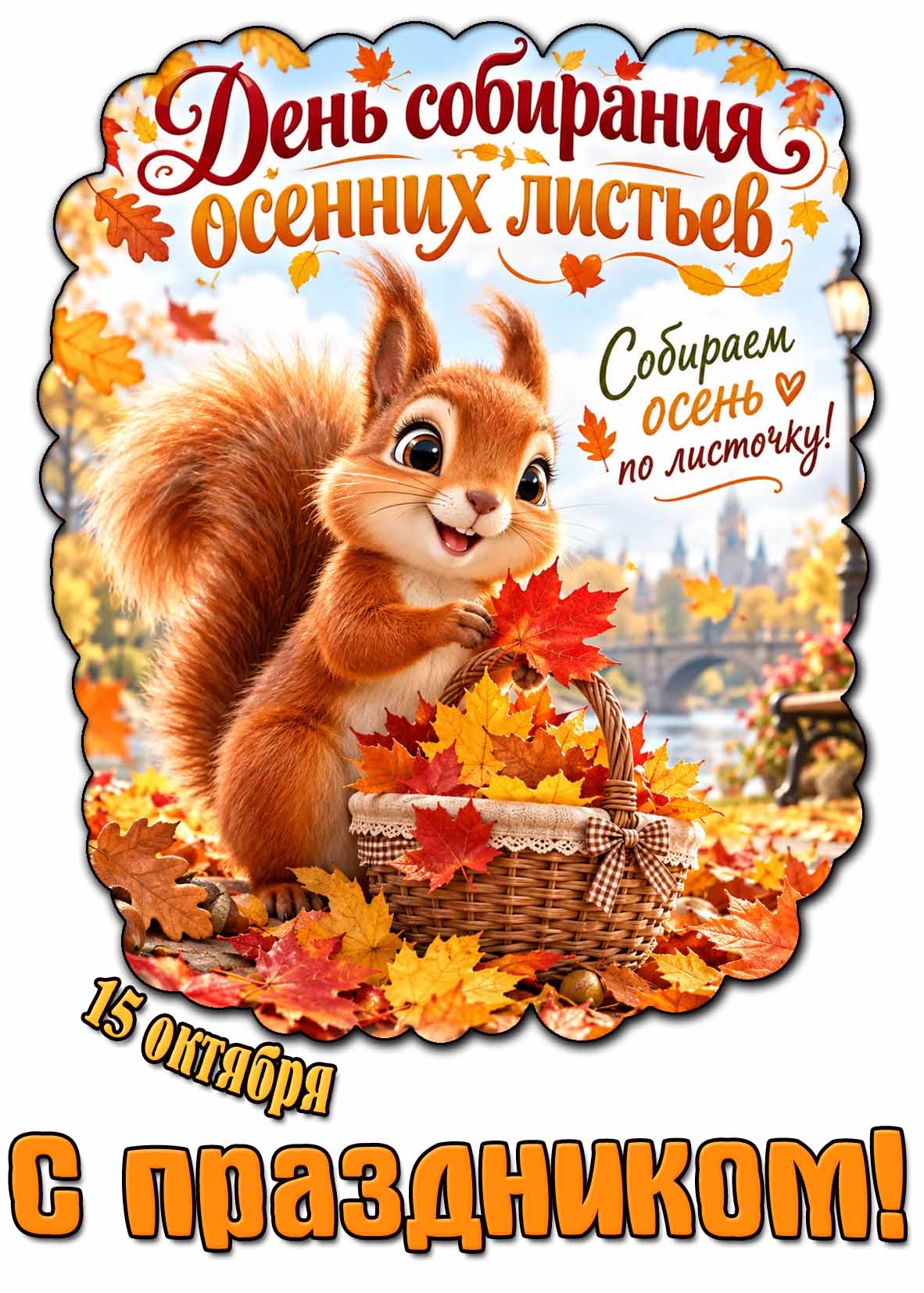 Красивая картинка 15 октября - день собирания осенних листьев! Собираем осень по листочку! С праздником!