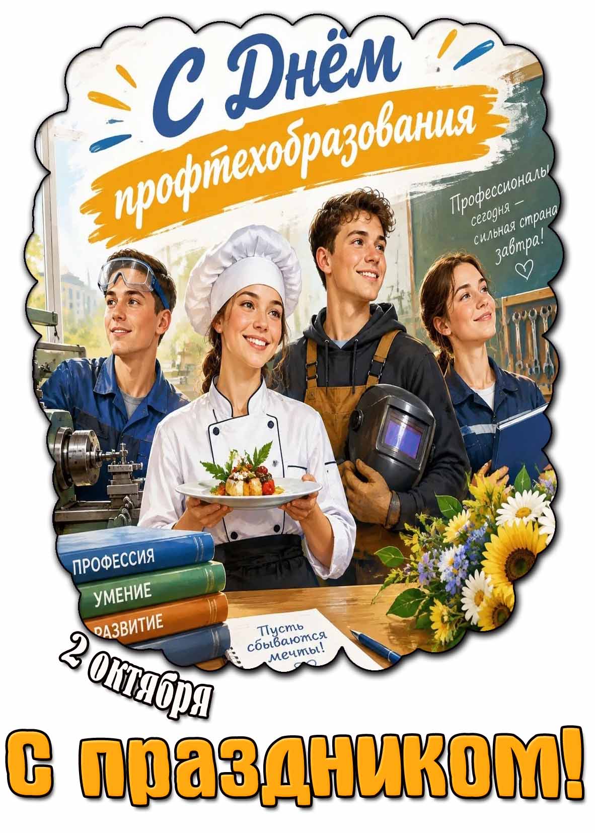 Красивая картинка 2 октября - с днём профтехобразования! Пусть мечты сбываются! С праздником!