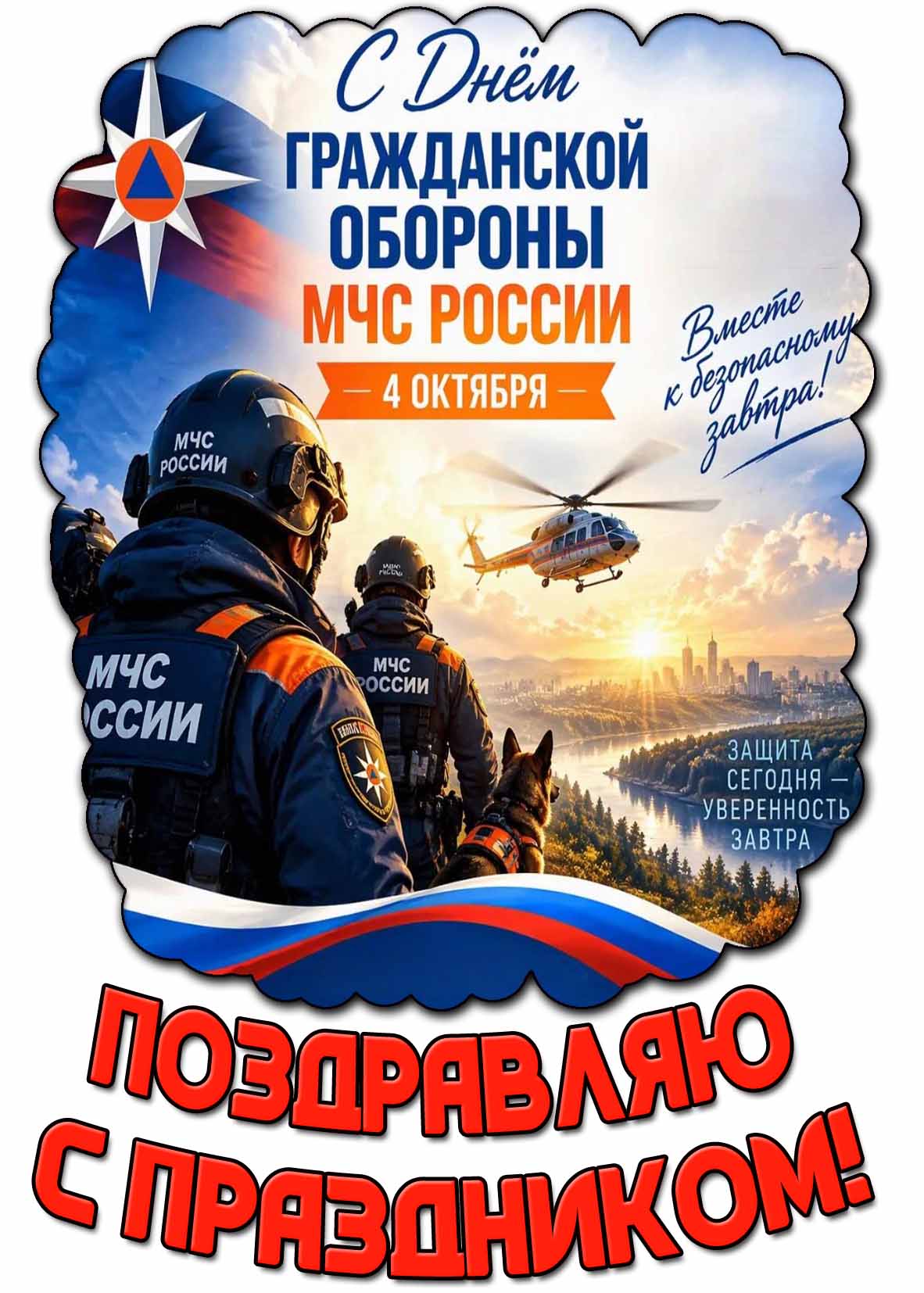 Красивая картинка 4 октября - с днём гражданской обороны МЧС России! Поздравляю с праздником!