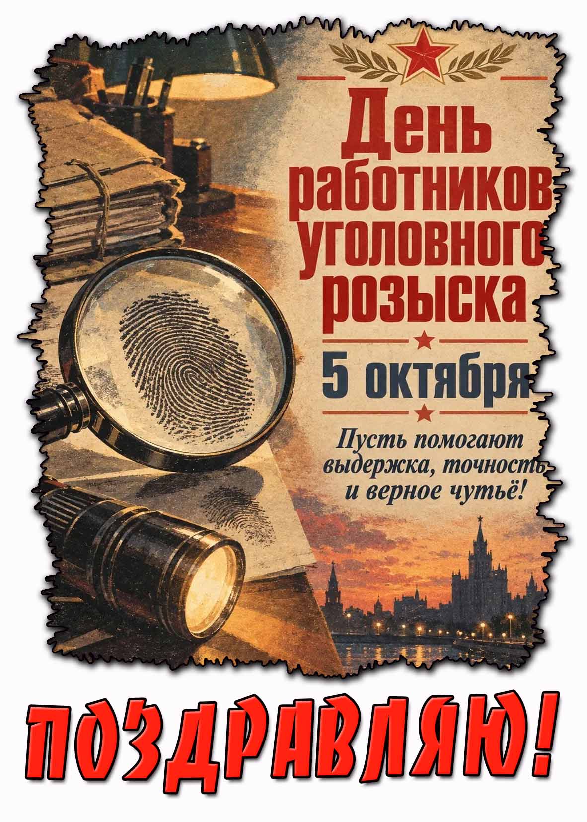 Красивая картинка 5 октября - день работников уголовного розыска! Путь помогают выдержка, точность и верное чутьё! Поздравляю!