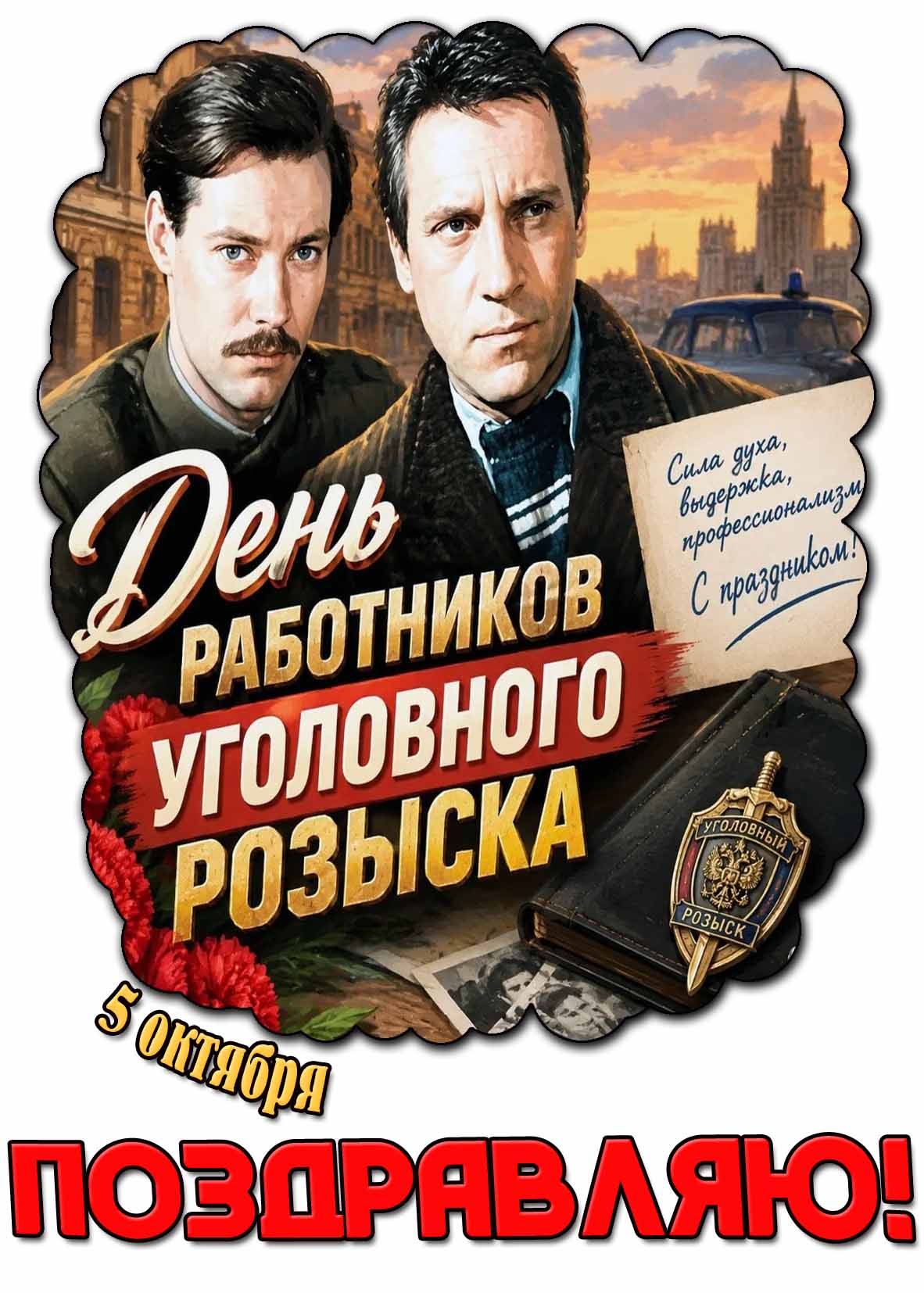 Красивая картинка 5 октября - день работников уголовного розыска! Сила духа, выдержка, профессионализм! С праздником! Поздравляю!