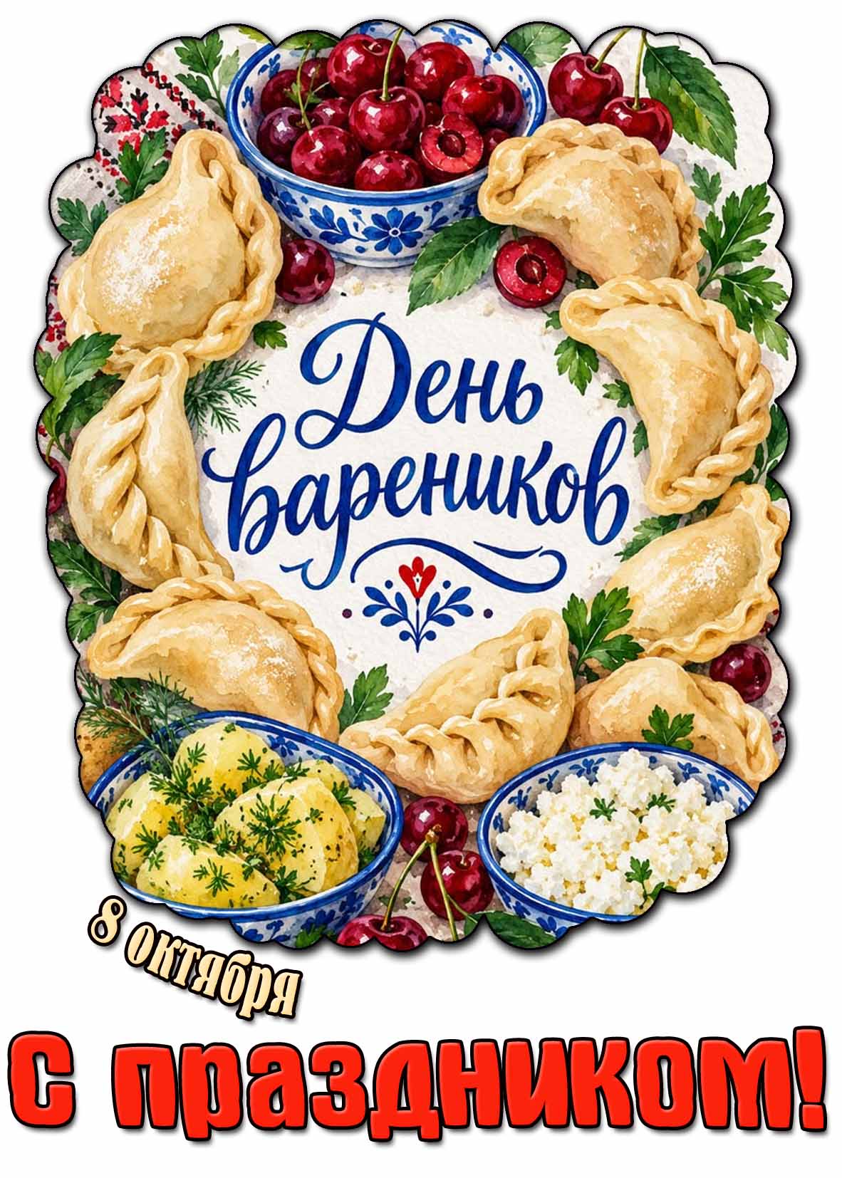 Красивая картинка 8 октября - день вареников! С праздником!