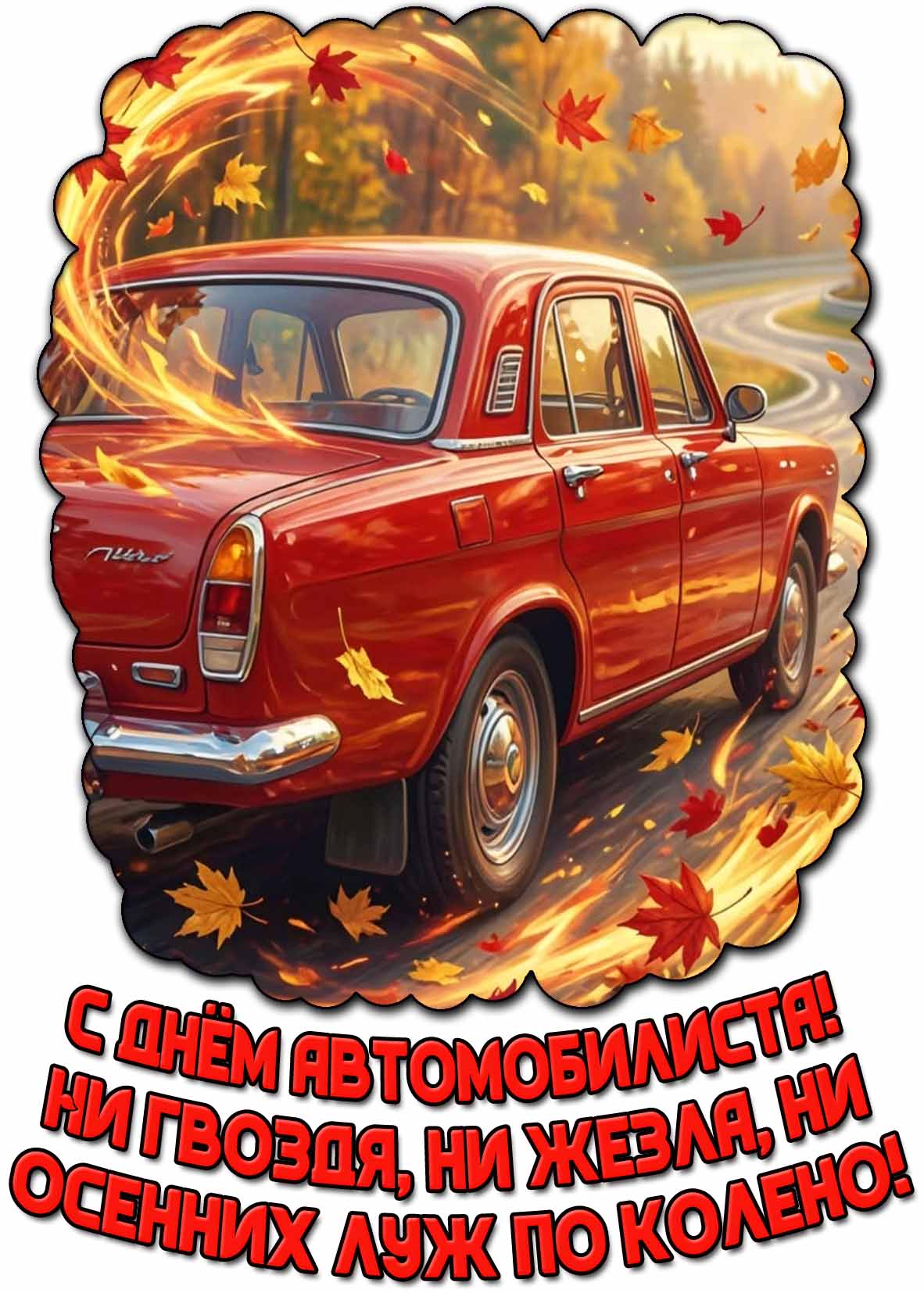 Красивая картинка "С днём автомобилиста! Ни гвоздя, ни жезла, ни осенних луж по колено!"