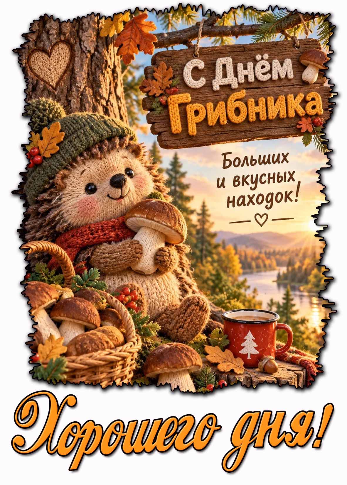 Красивая картинка "С днём грибника! Больших и вкусных находок! Хорошего дня!"