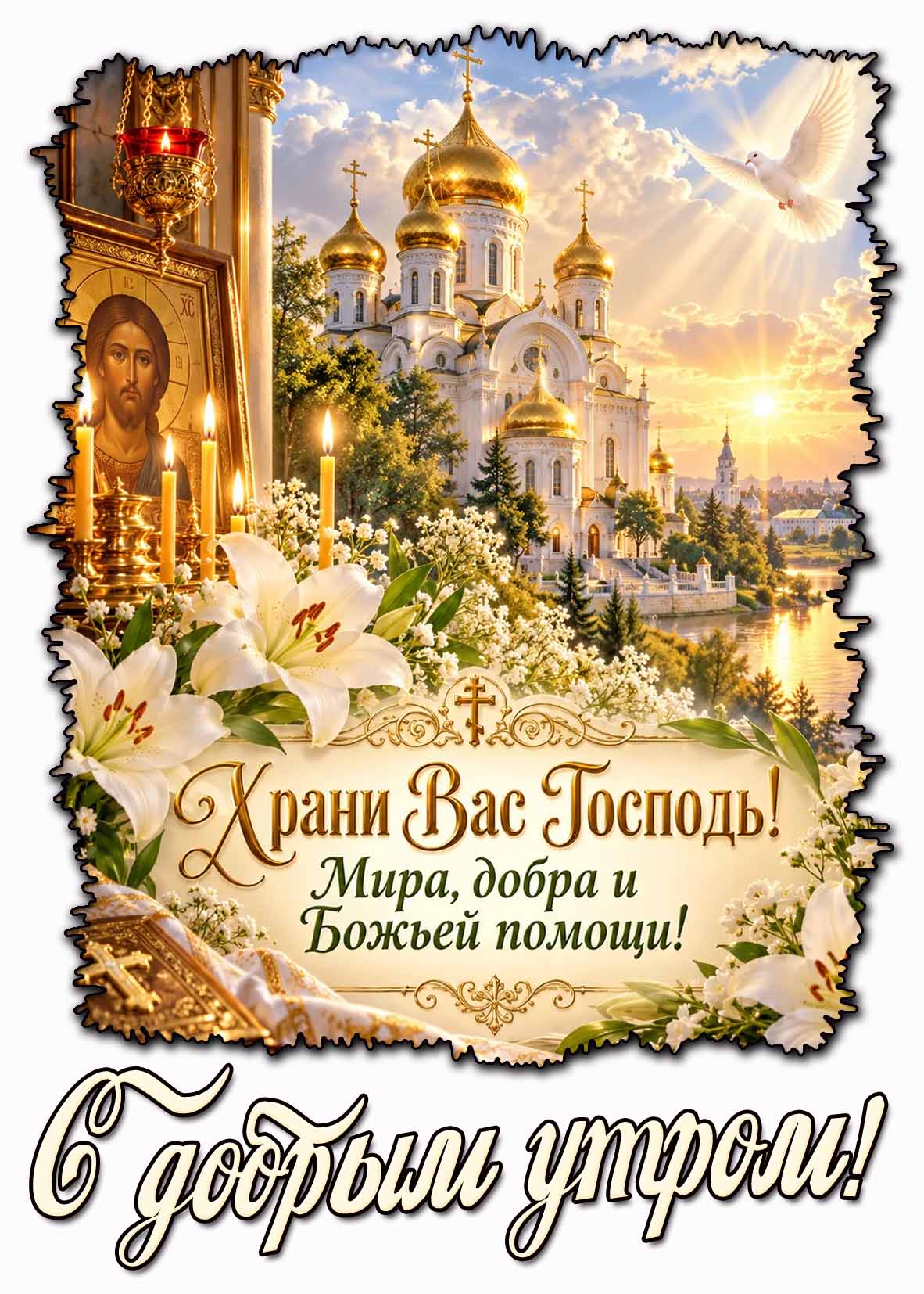 Красивая картинка "С добрым утром! Храни Вас Господь! Мира, добра и Божьей помощи!"