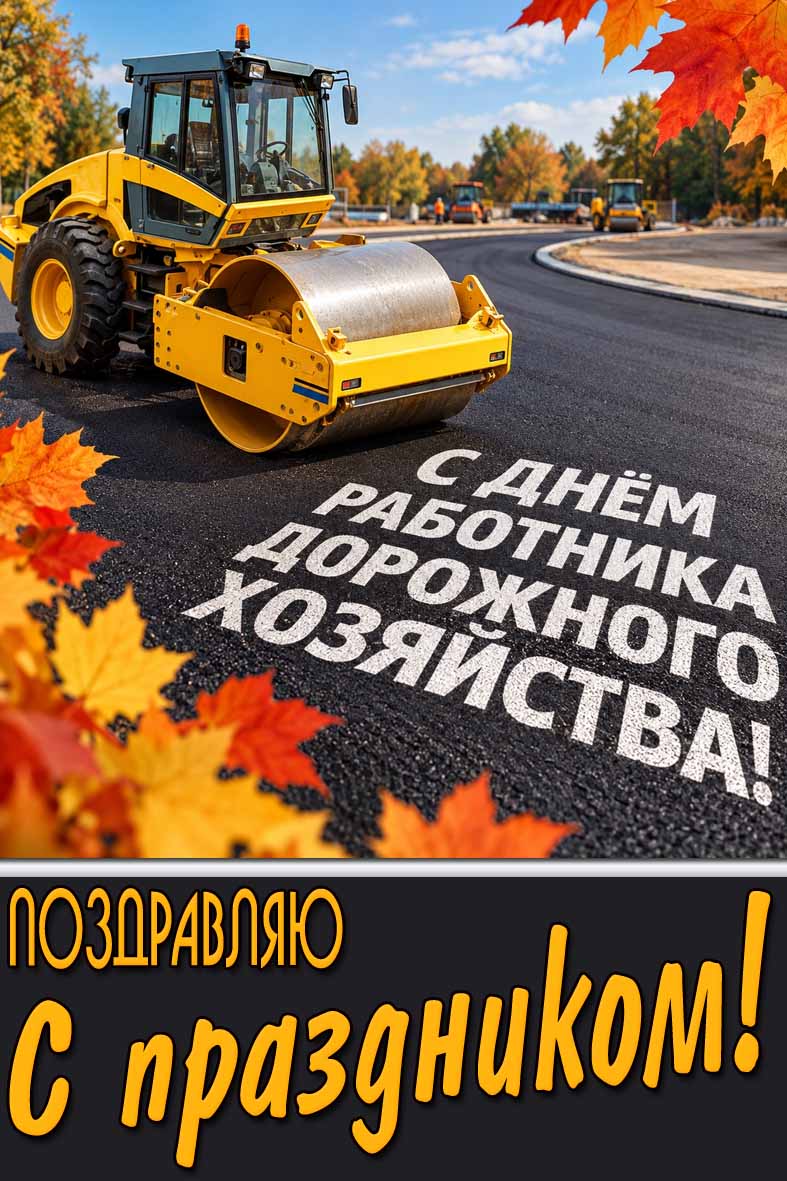 Красивая осенняя открытка "С днём работника дорожного хозяйства! Поздравляю с праздником!"