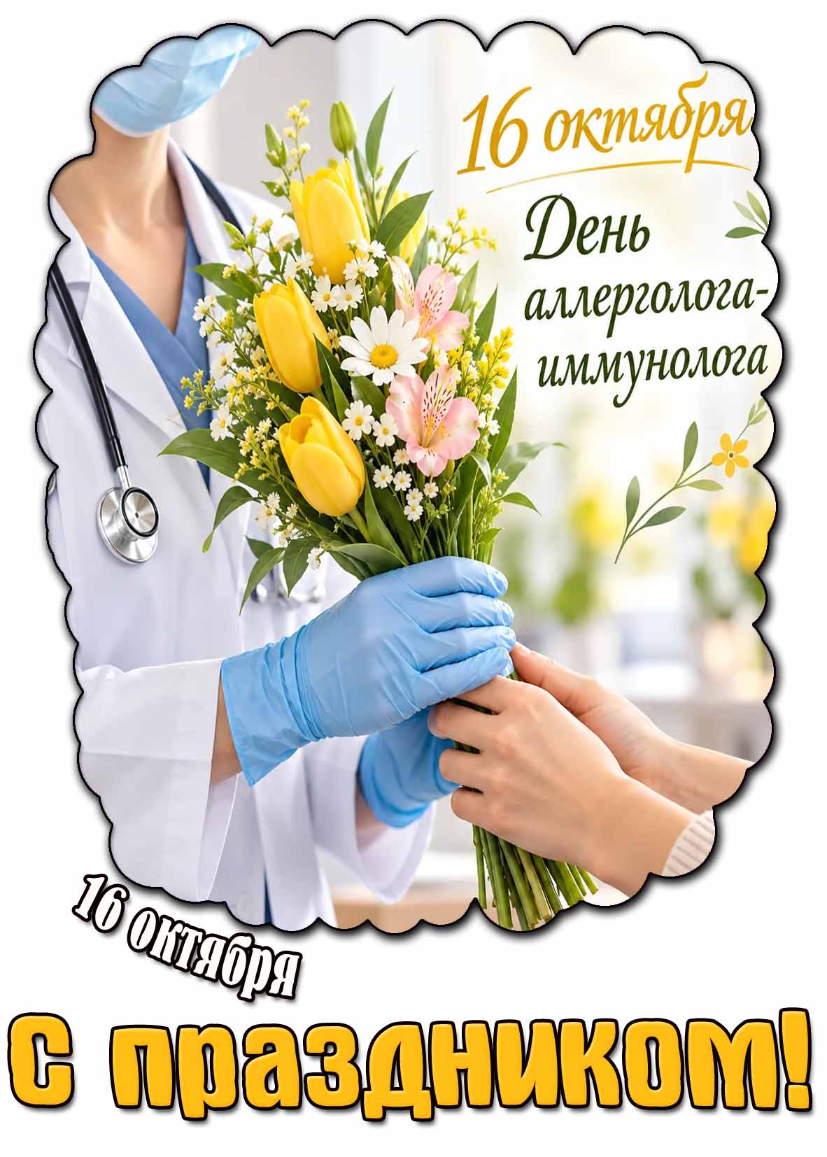 Красивая открытка 16 октября - день аллерголога-иммунолога! С праздником!