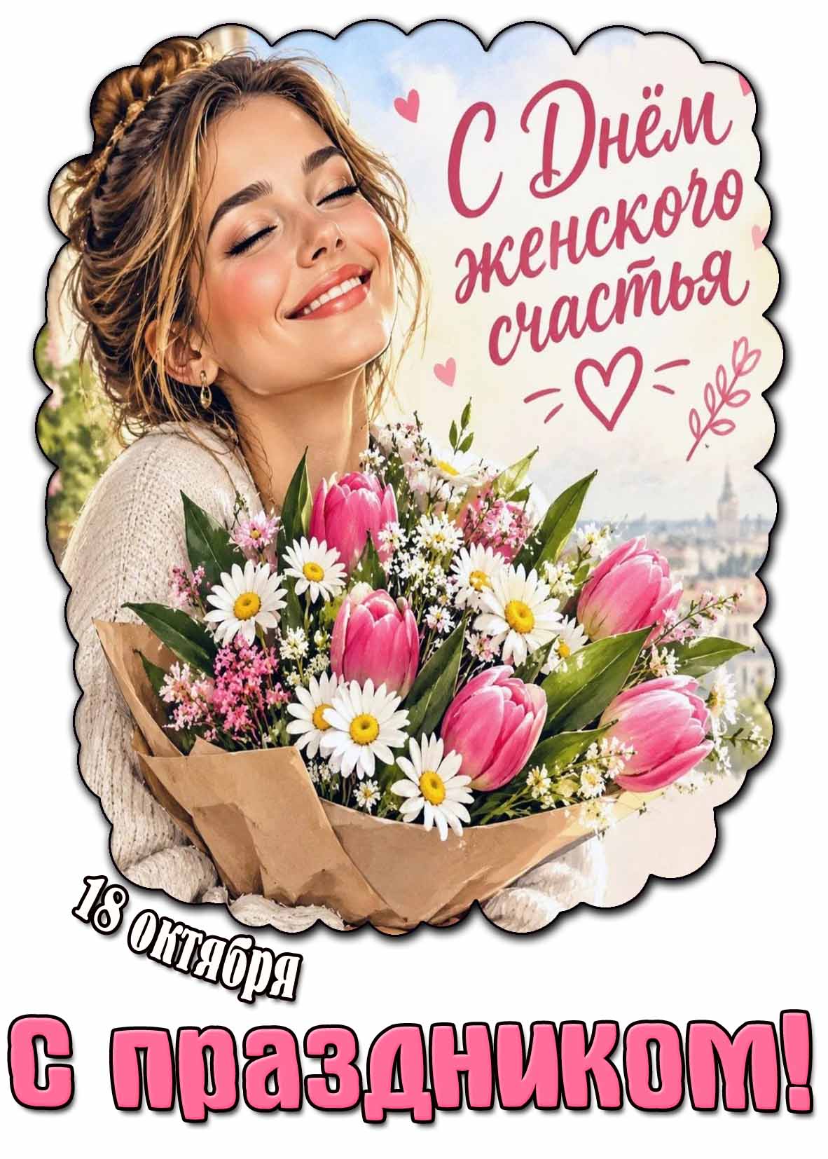 Красивая открытка 18 октября - с днём женского счастья! С праздником!