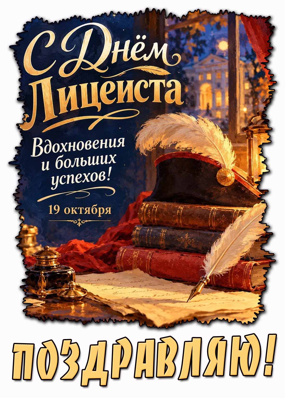 Красивая открытка 19 октября - с днём лицеиста! Вдохновения и больших успехов! Поздравляю!