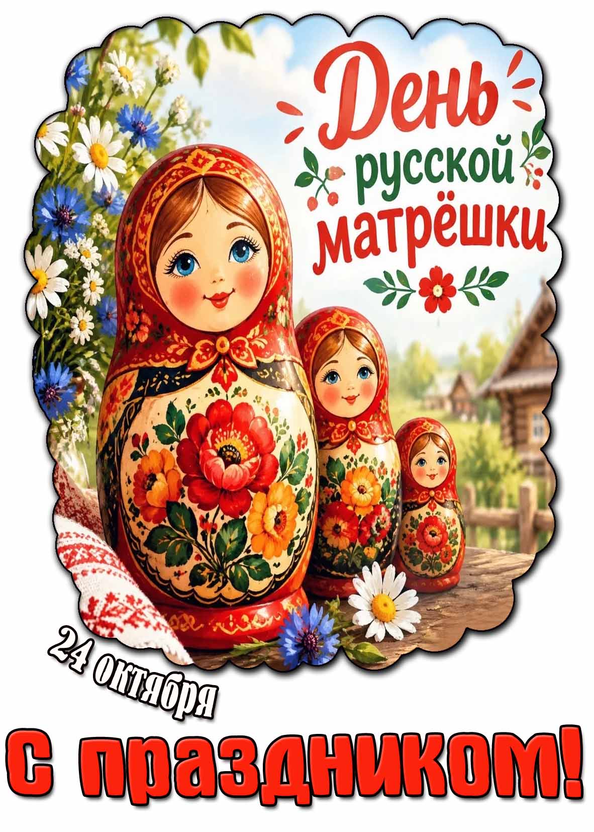 Красивая открытка 24 октября - день русской матрёшки! С праздником!
