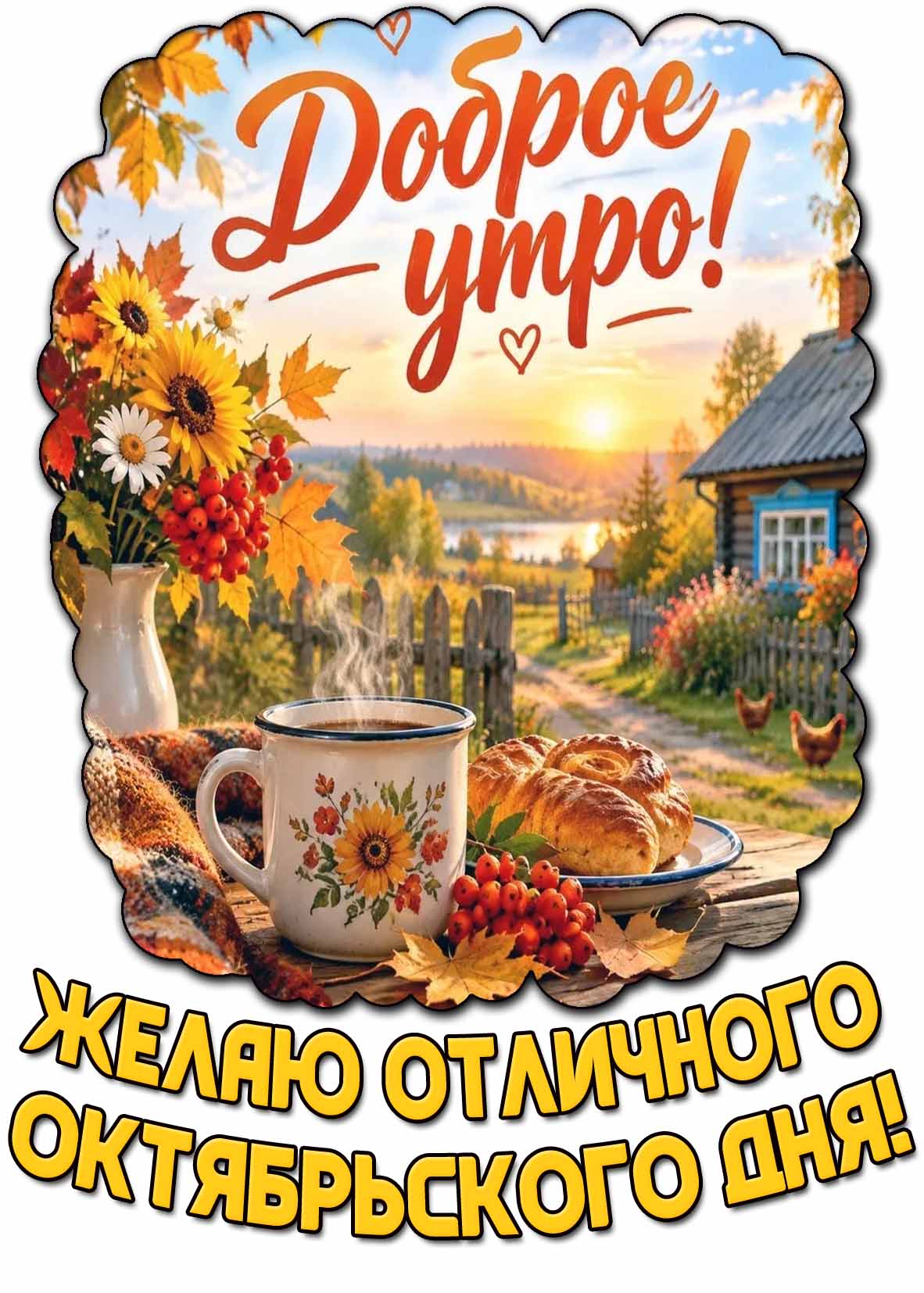 Красивая открытка "Доброе утро! Желаю отличного октябрьского дня!"