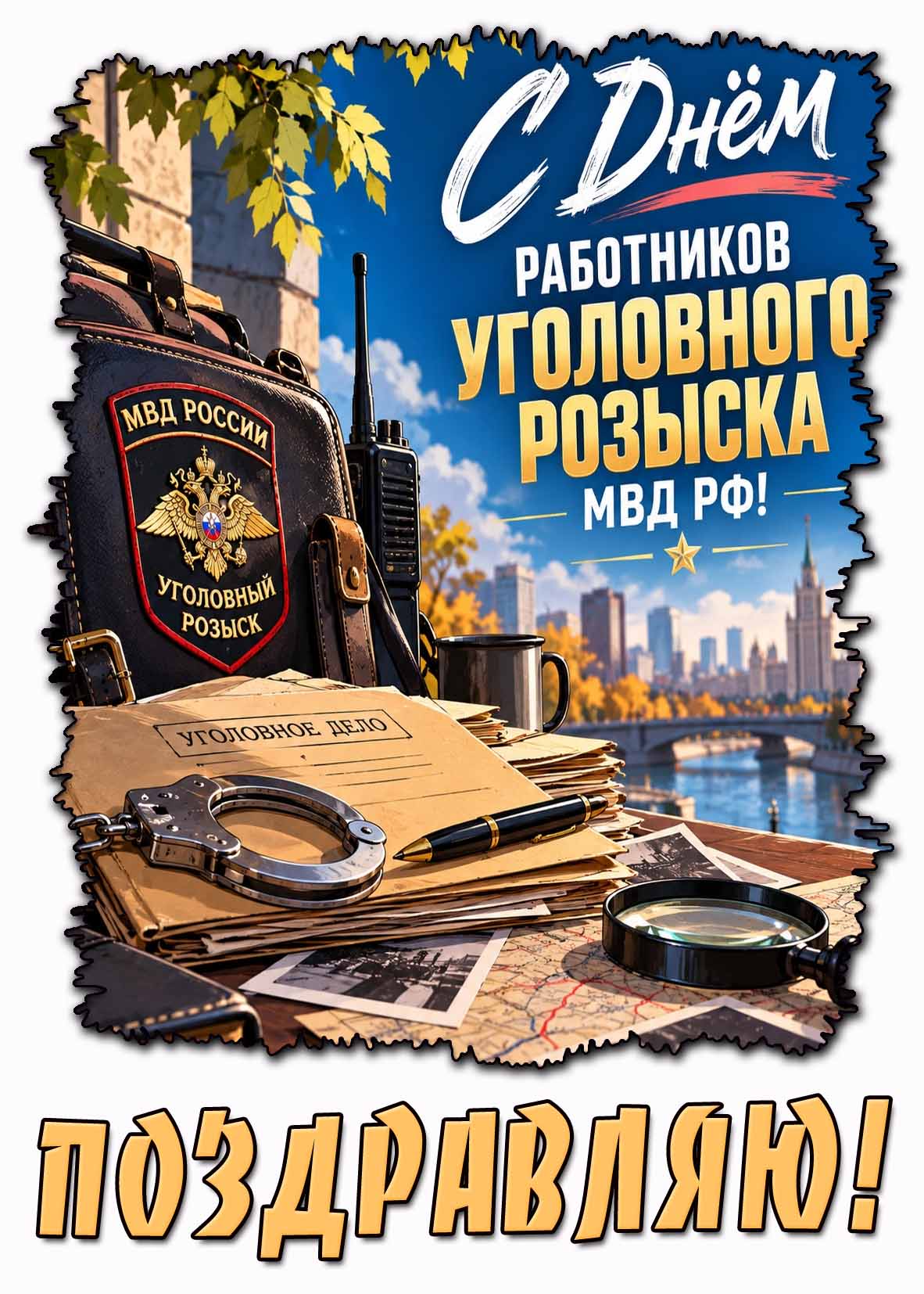 Красивая открытка "С днём работников уголовного розыска МВД РФ! Поздравляю!"