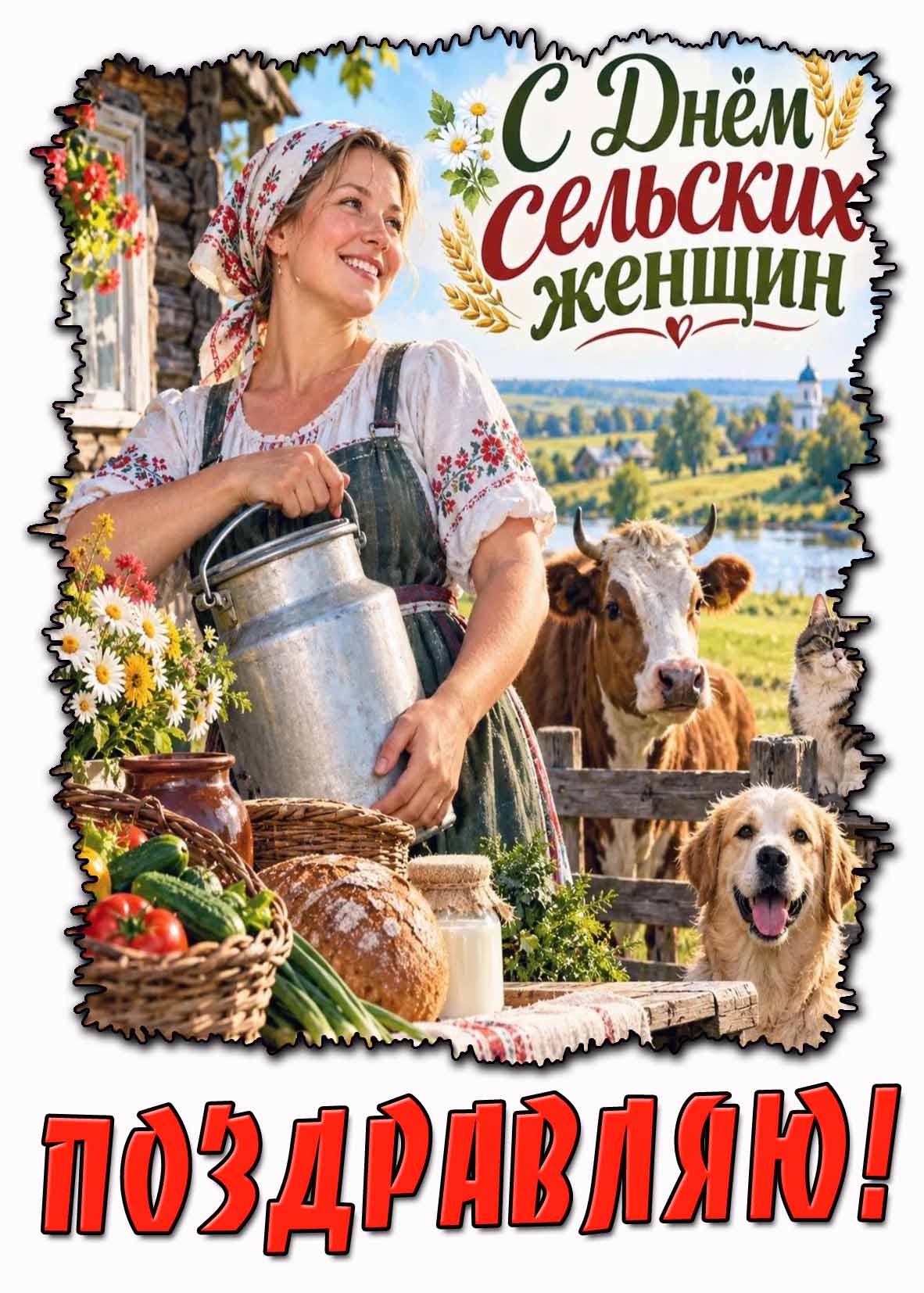 Красивая открытка "С днём сельских женщин! Поздравляю!"