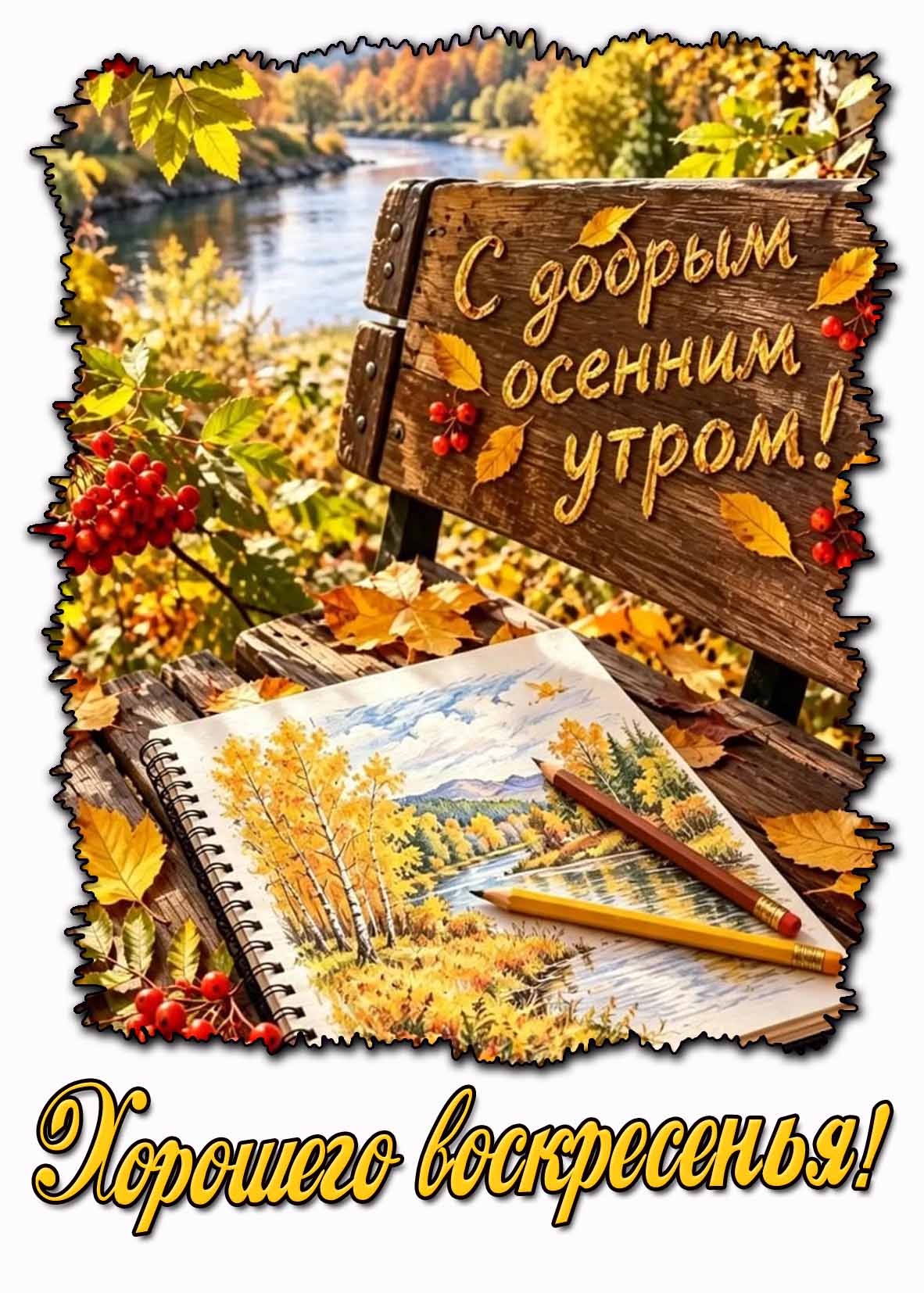 Красивая открытка "С добрым осенним утром! Хорошего воскресенья!"