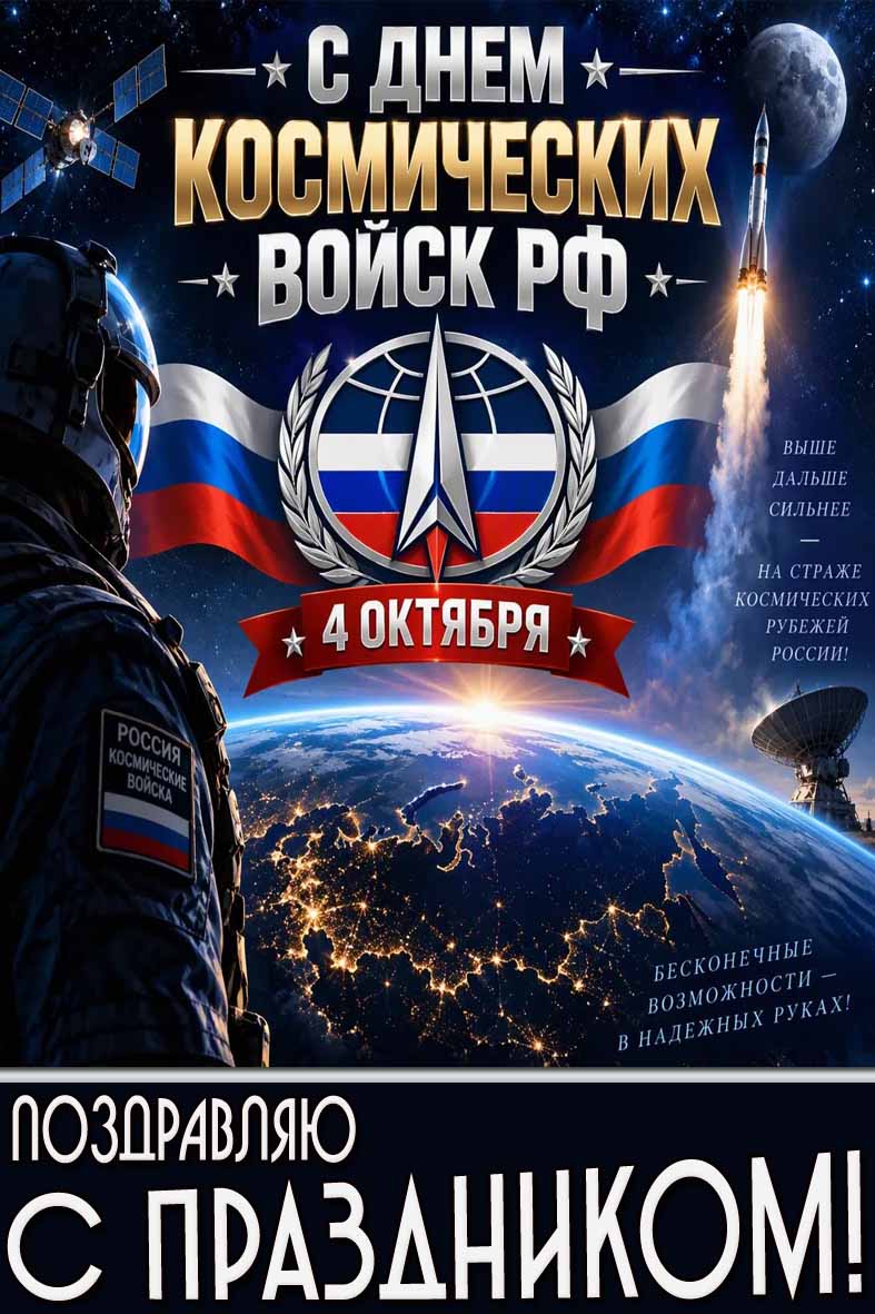 Красивая поздравительная картинка 4 октября - днём космических войск РФ!