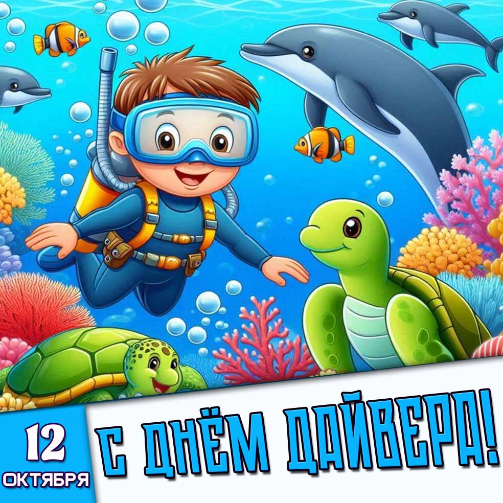 Прикольная детская картинка 12 октября - с днём дайвера!