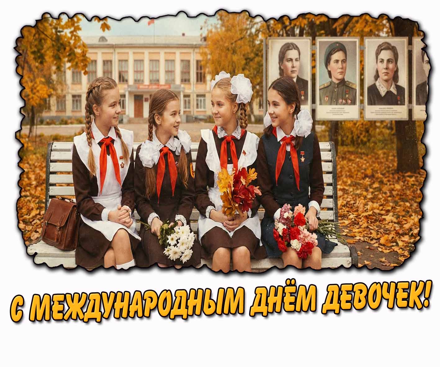 Советская открытка с Международным днём девочек