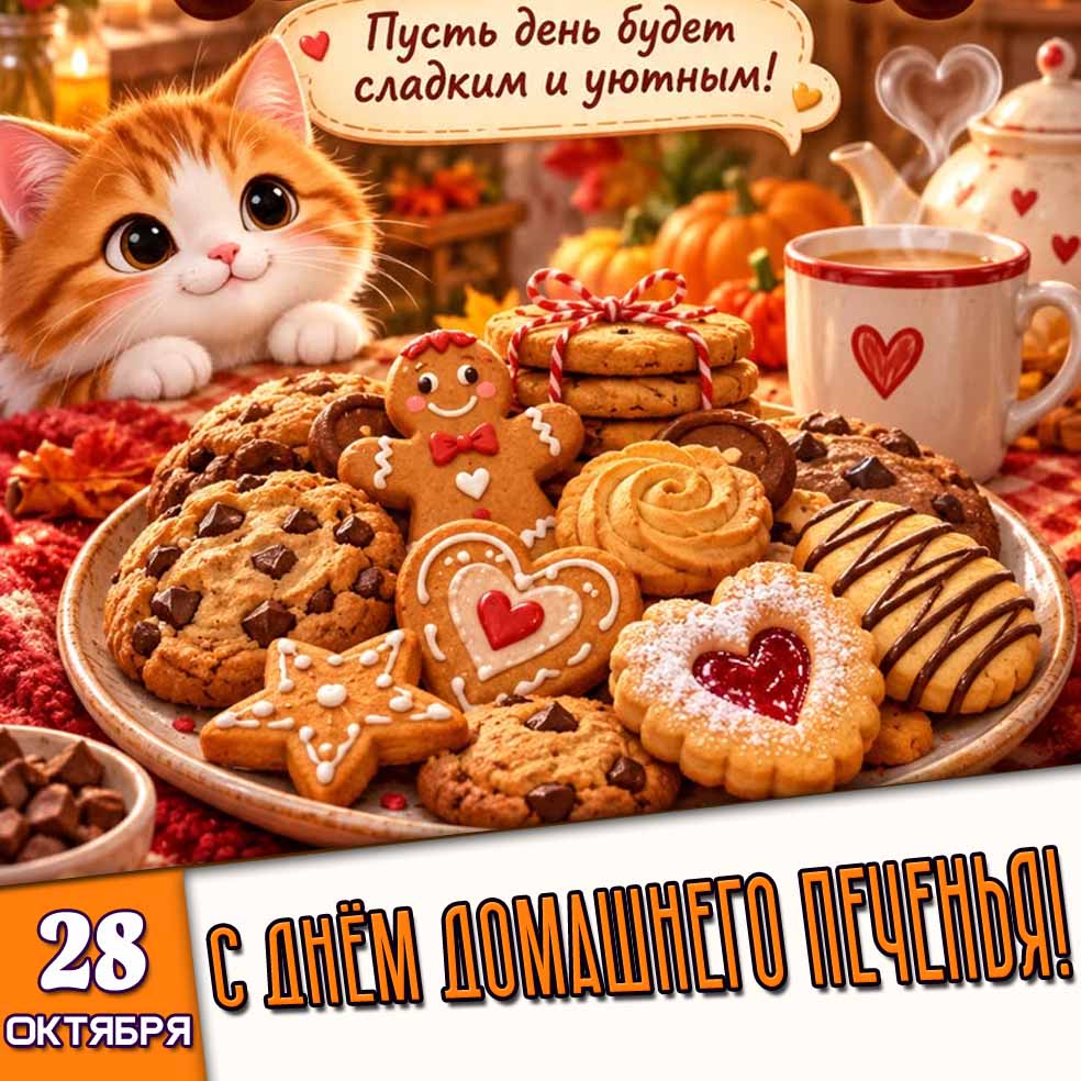 Картинка 28 октября - с днём домашнего печенья! Пусть день будет сладким и уютным!
