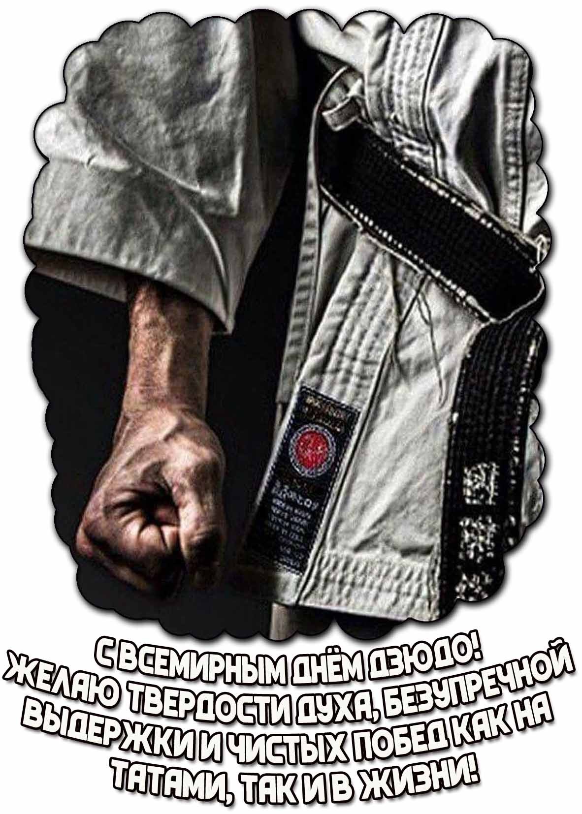 Открытка "С Всемирным днём дзюдо! Желаю твердости духа, безупречной выдержки и чистых побед как на татами, так и в жизни!"