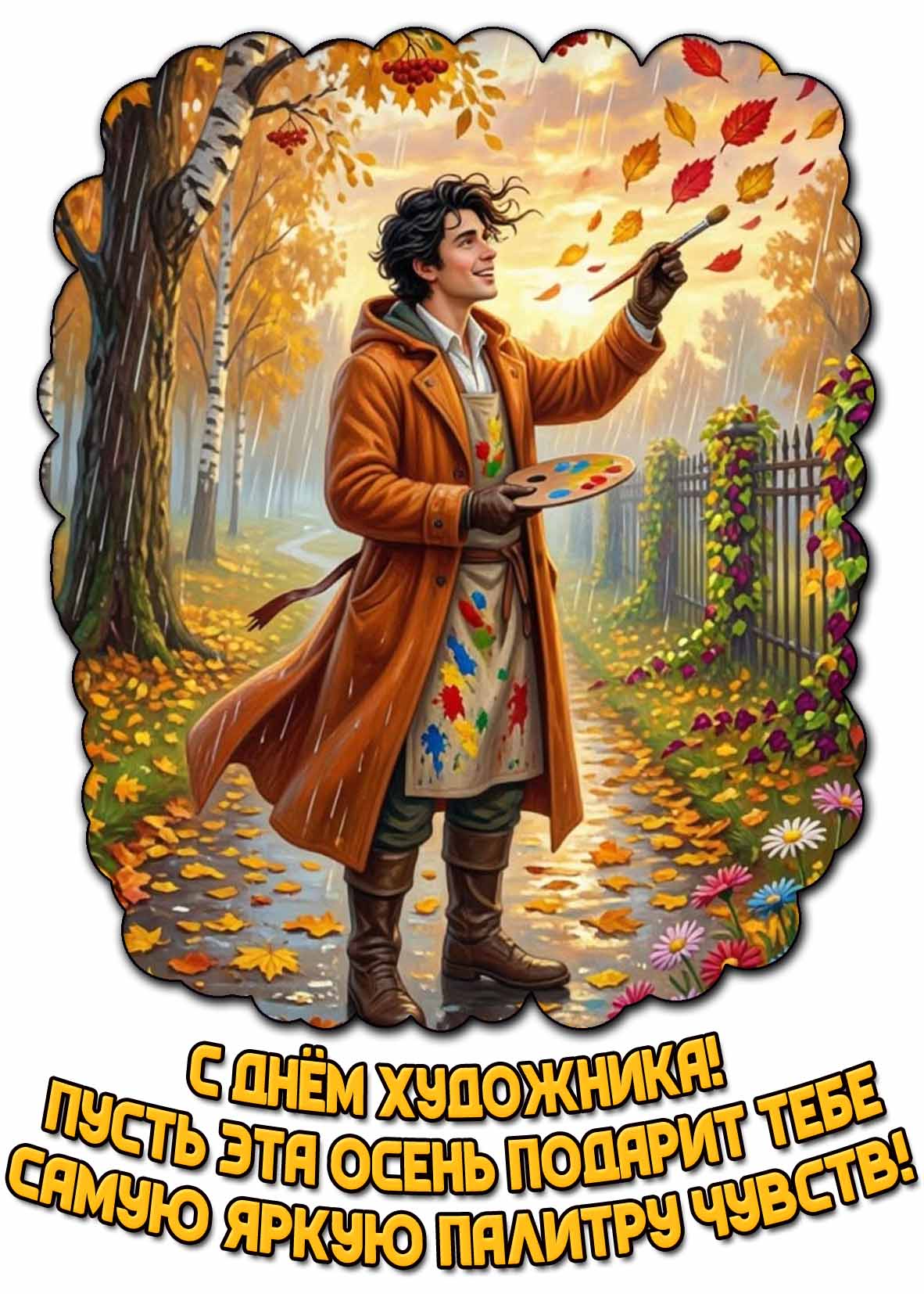 Открытка "С днём художника! Пусть эта осень подарит тебе самую яркую палитру чувств!"