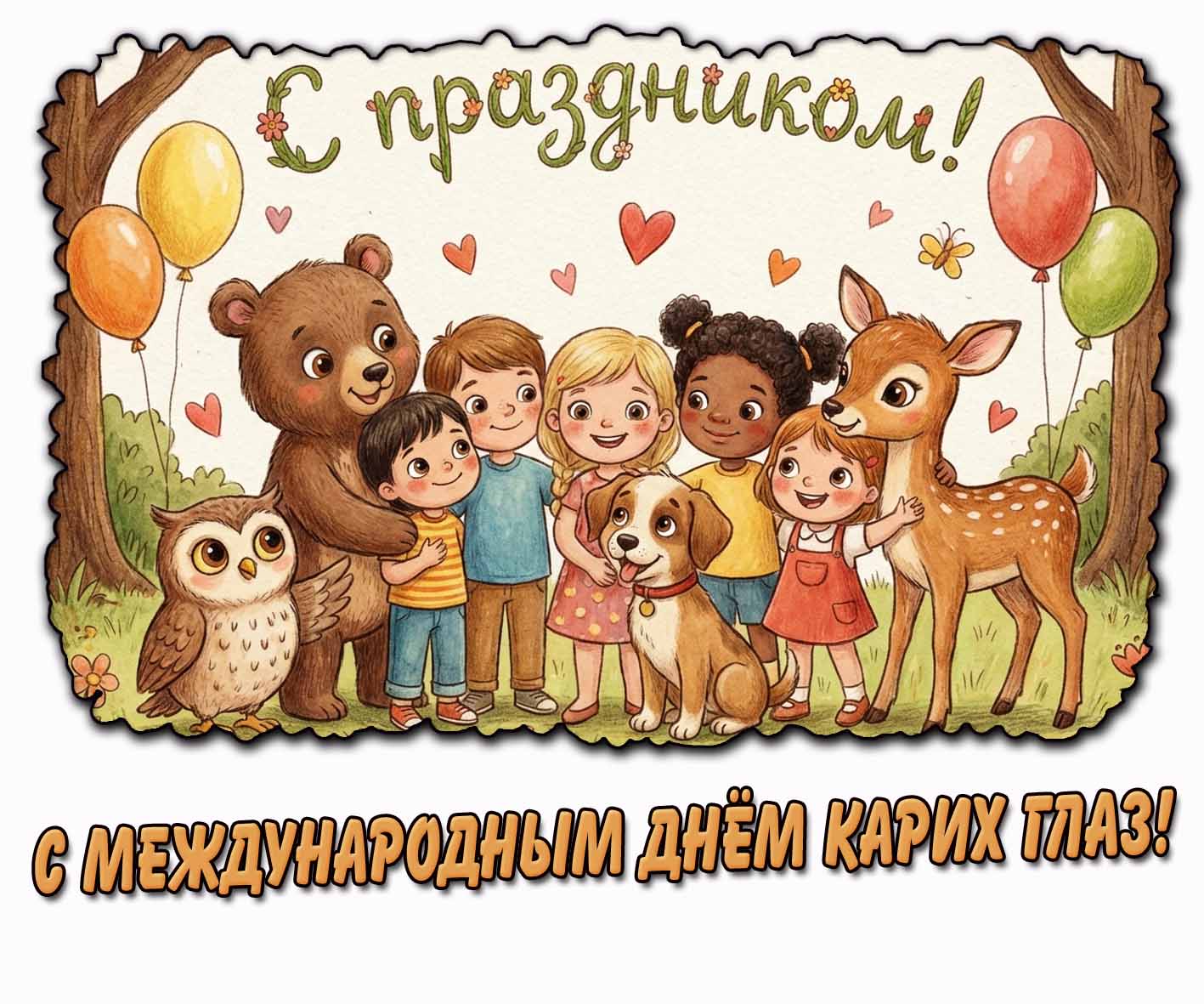 Детская открытка "С Международным днём карих глаз! С праздником!"