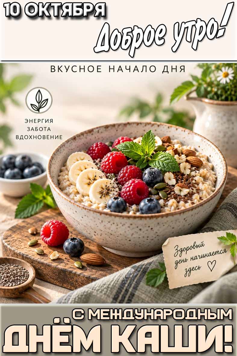Картинка "10 октября доброе утро! С Международным днём каши! Вкусное начало дня!"