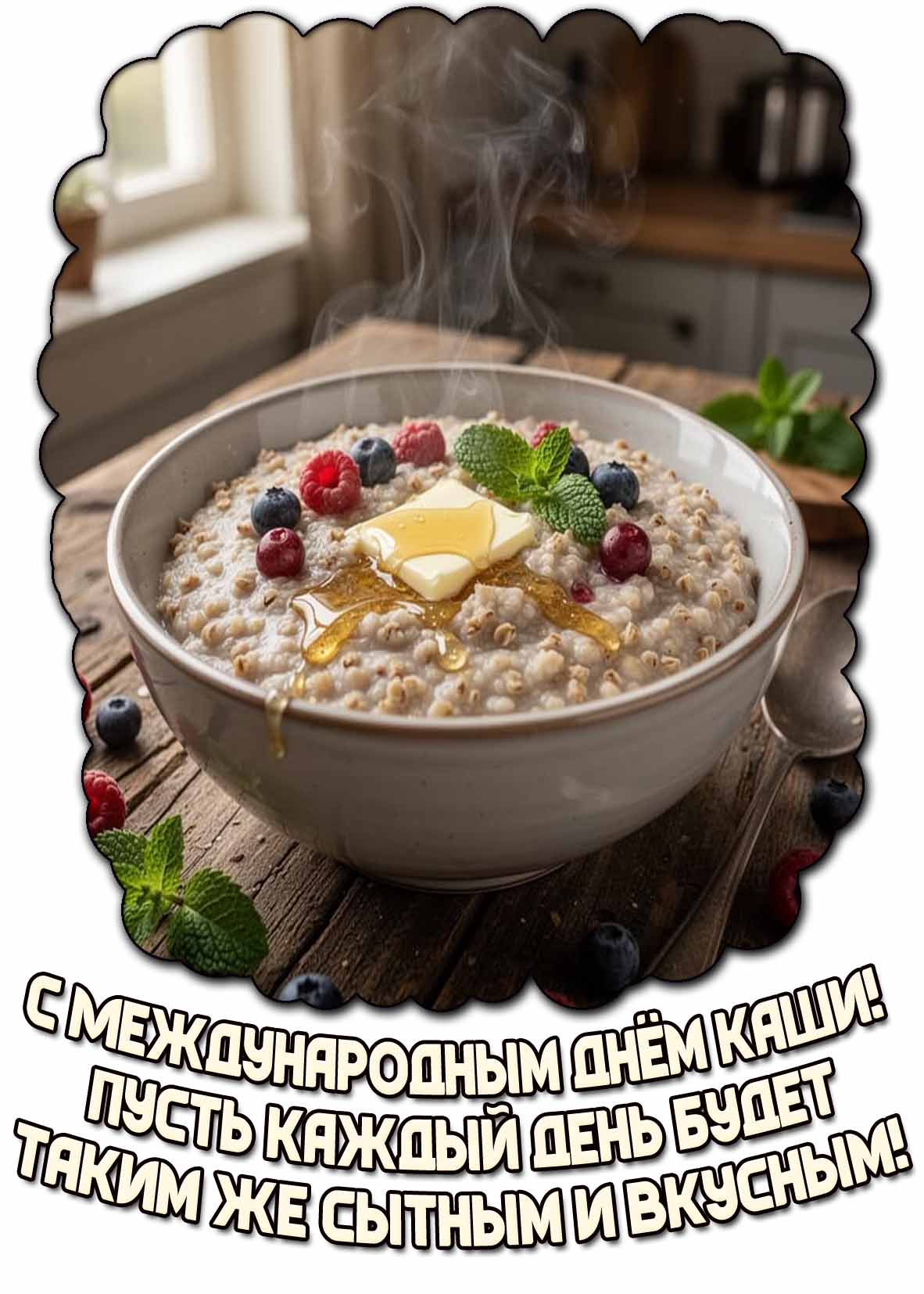 Открытка "С Международным днём каши! Пусть каждый день будет таким же сытным и вкусным!"