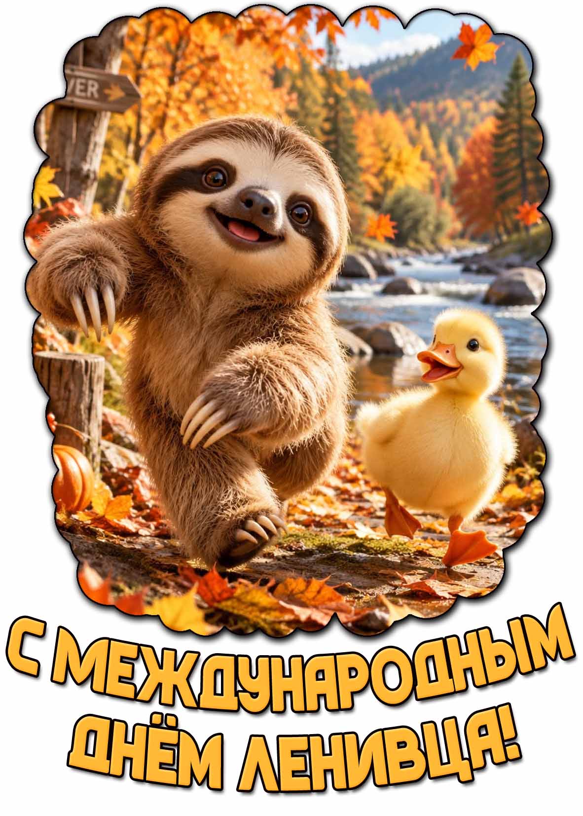 Осенняя открытка с Международным днём ленивца