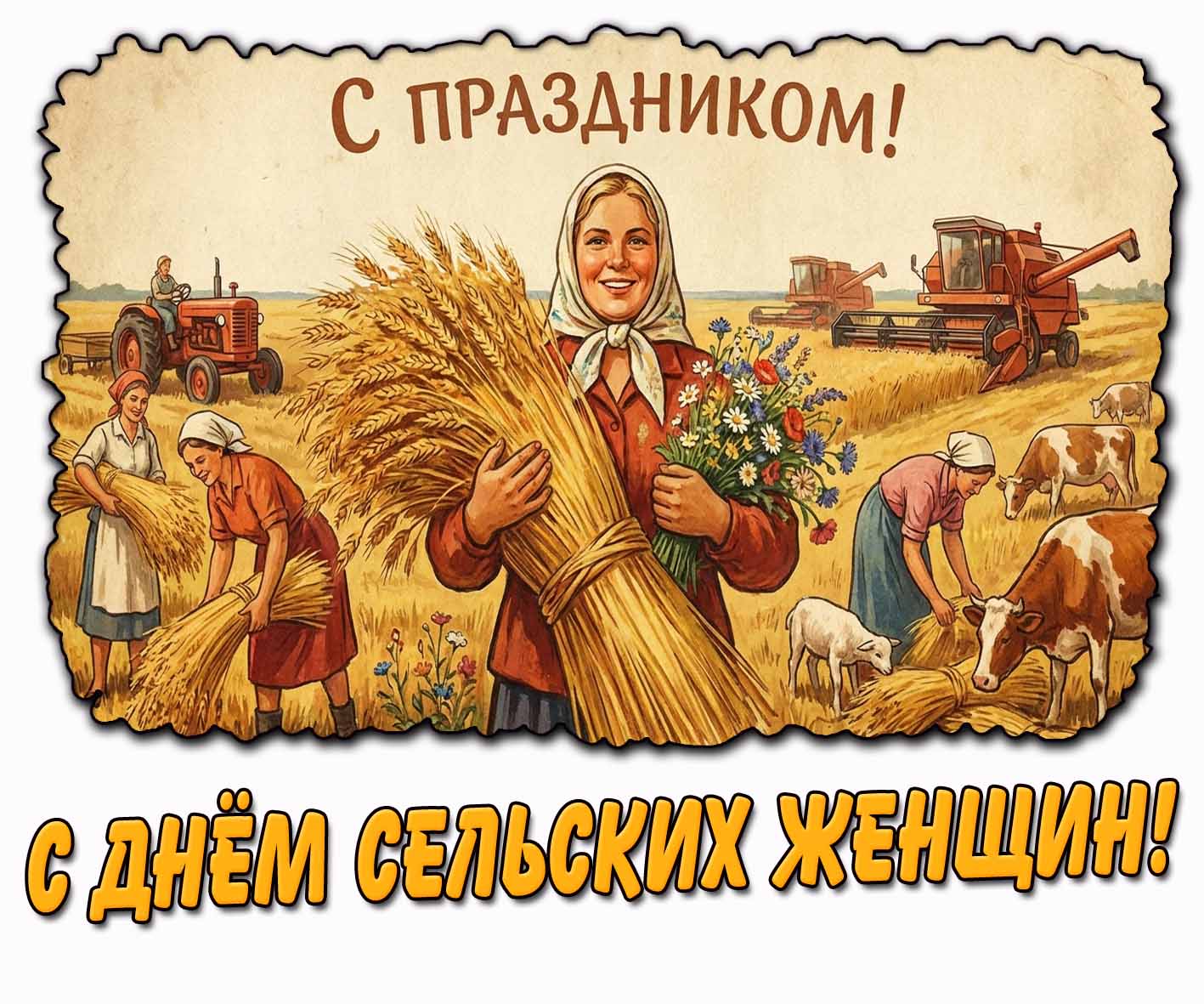 Советская открытка "С днём сельских женщин! С праздником!"
