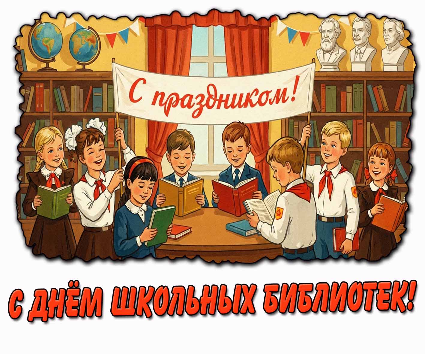 Советская открытка "С днём школьных библиотек! С праздником!"