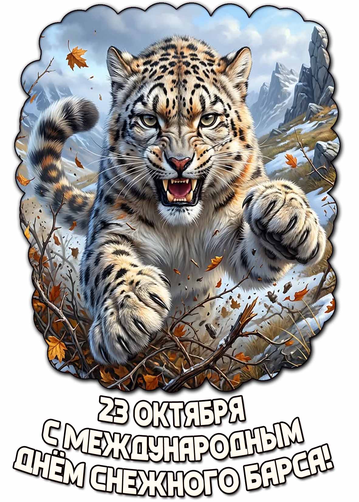 Открытка 23 октября - с Международным днём снежного барса!