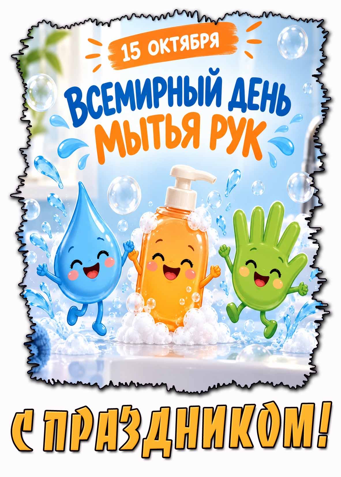 Мультяшная картинка 15 октября - Всемирный день мытья рук! С праздником!