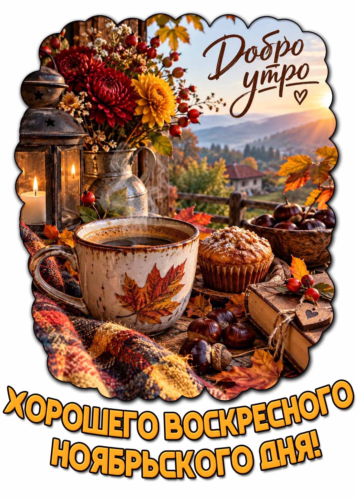 Открытка "Доброе утро! Хорошего воскресного ноябрьского дня!"