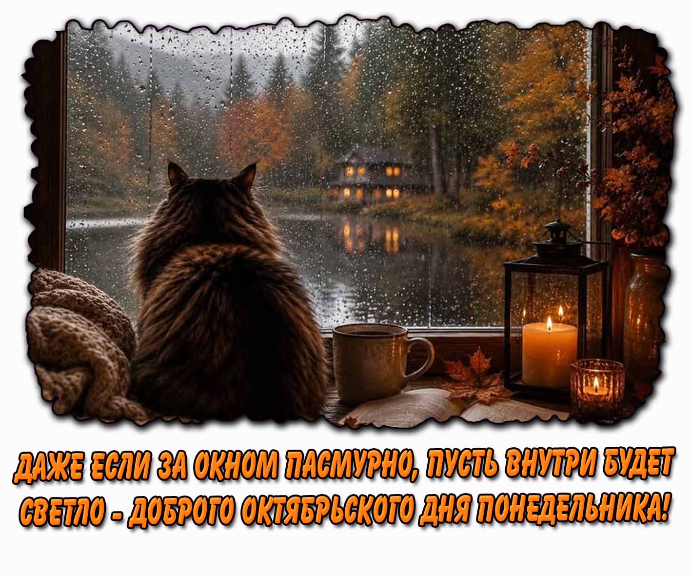 Картинка "Даже если за окном пасмурно, пусть внутри будет светло - доброго октябрьского дня понедельника!"